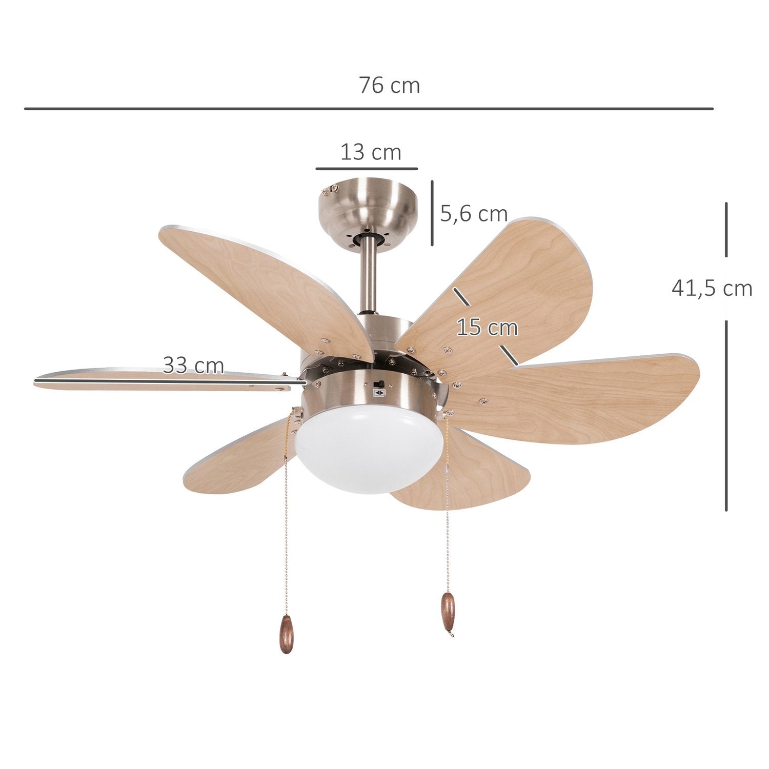 Takvifte Med LED-belysning 16W Taklys Med Vifte Pendellampe 6 vendbare blader til stuebok