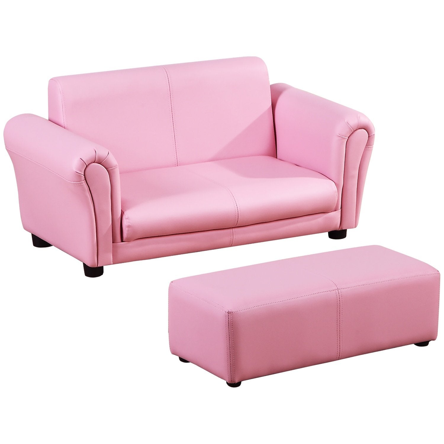 Lenestol for barn med fotskammel Rosa barnesofa og krakk, komfortabel sofa Lenestol, 83X42X41Cm