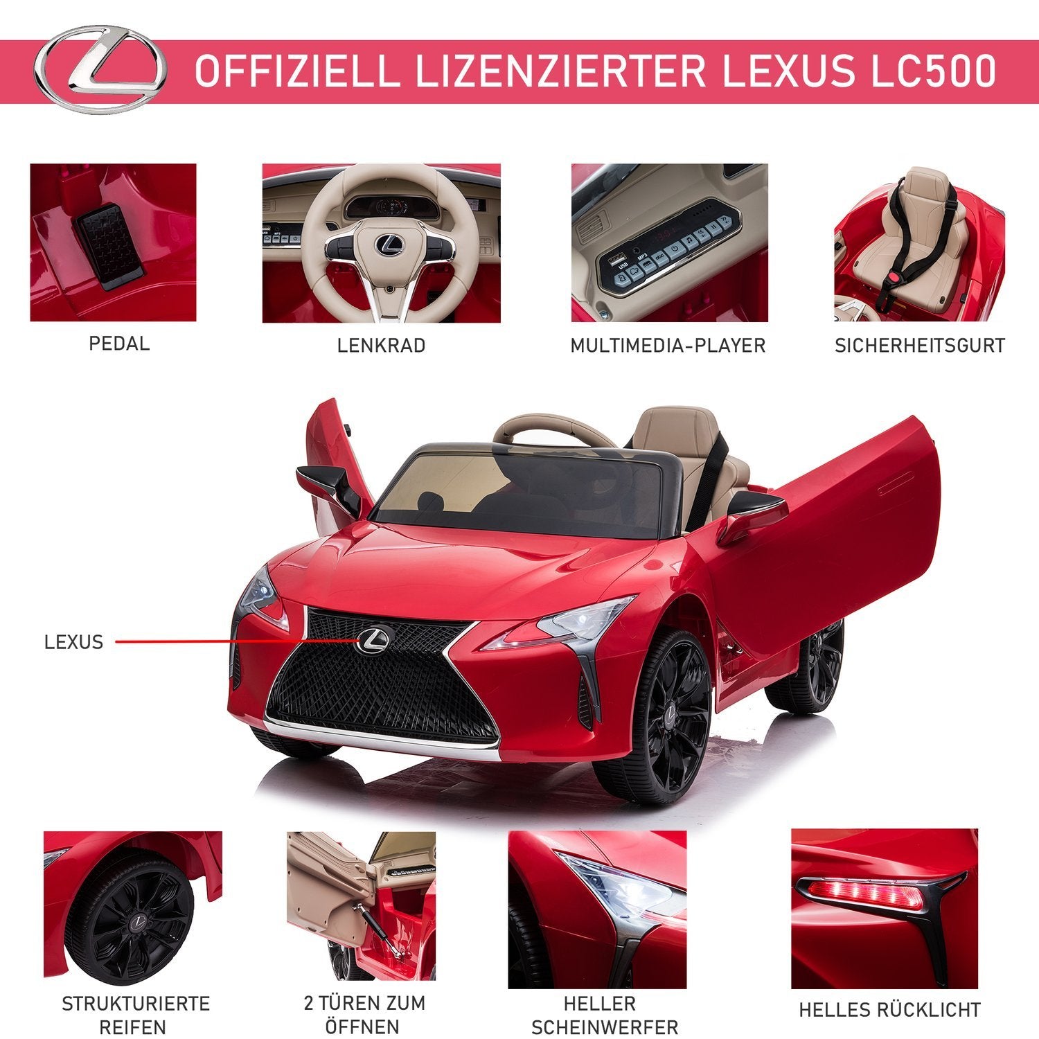 Barnbil Officiellt Licensierad Lexus Lc500 Elbil, 2,4G Fjärrkontroll, Mp3/Usb, Ljus & Musik, 3-6 År