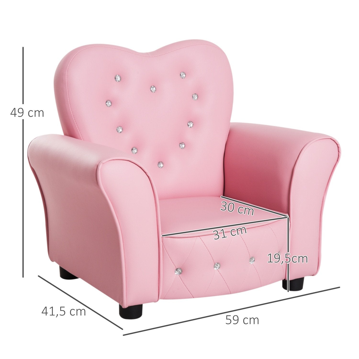 Barnesofa Prinsesse hjerteformet barnestol i rosa, koselig barnesofa, L59Xb41.5Xh49Cm