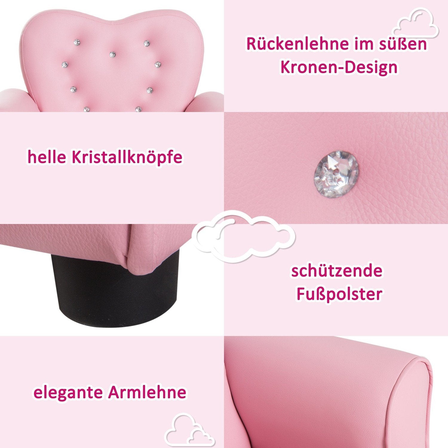 Barnesofa Prinsesse hjerteformet barnestol i rosa, koselig barnesofa, L59Xb41.5Xh49Cm