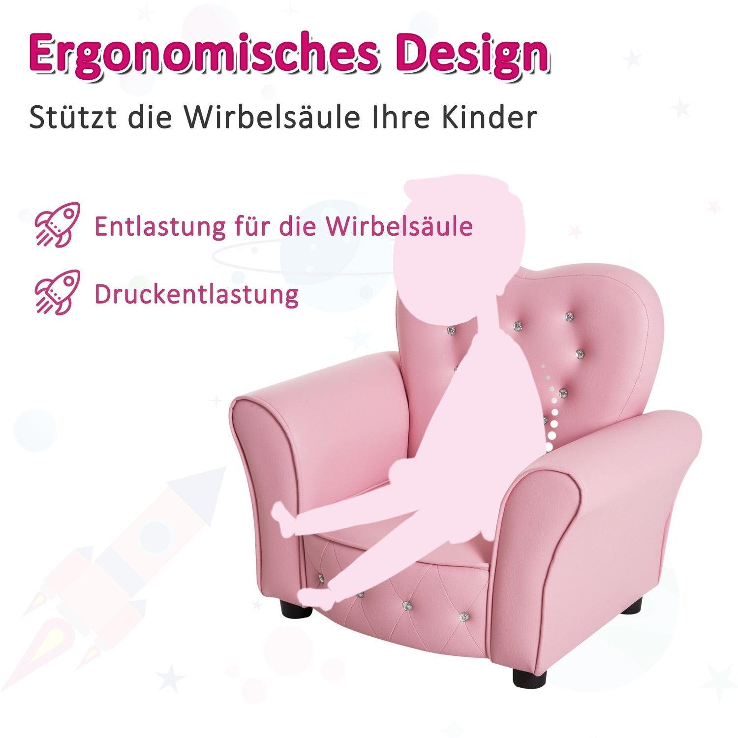 Barnesofa Prinsesse hjerteformet barnestol i rosa, koselig barnesofa, L59Xb41.5Xh49Cm