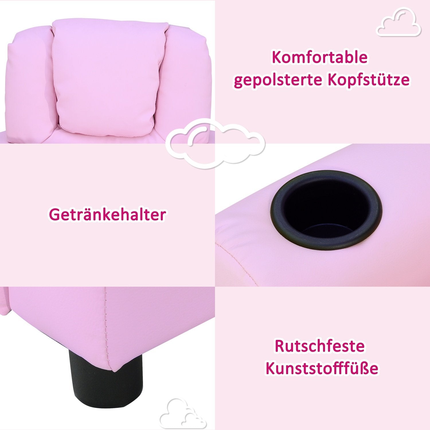 Barnesofa Liggefunksjon Barnestol 3-6 år Rosa koppholder 62X56X69Cm