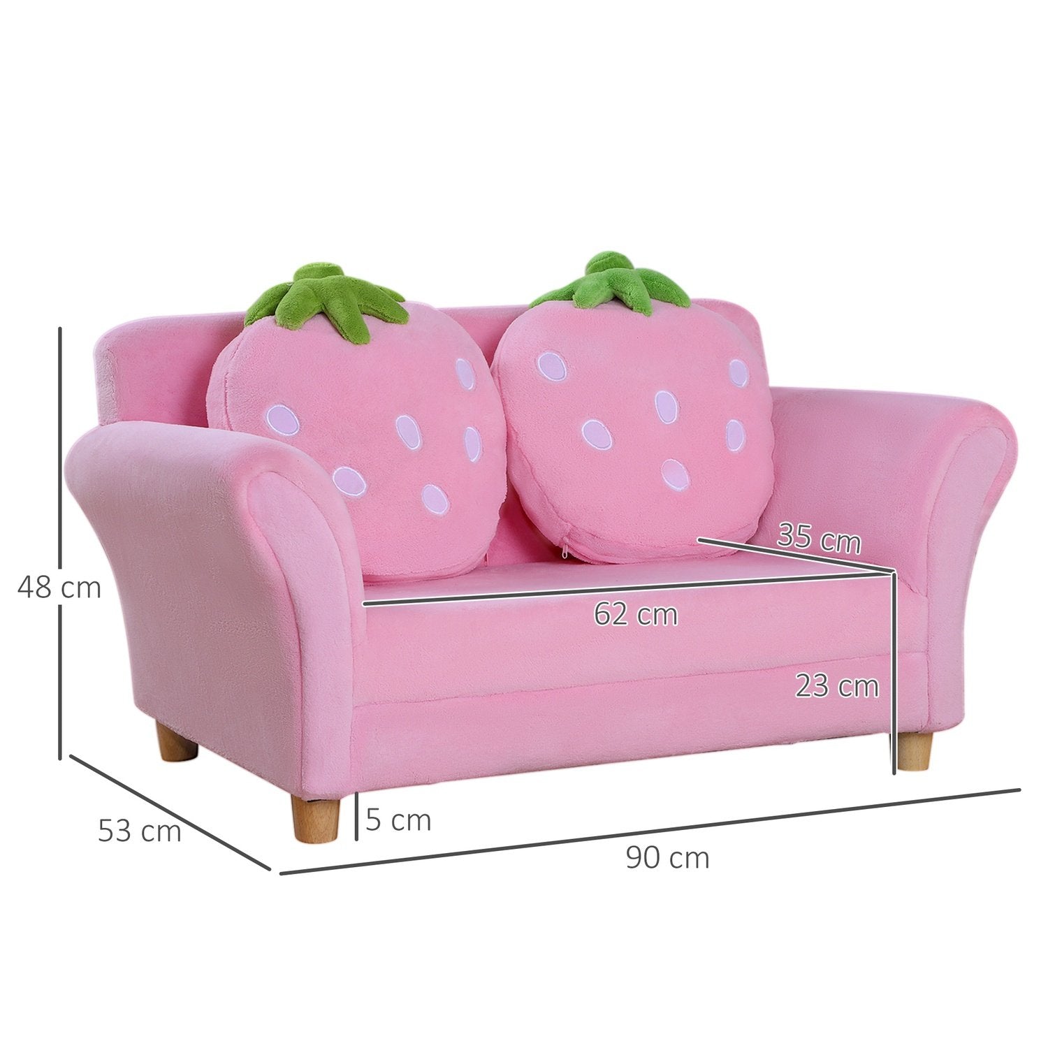 Barnesofa Strawberry Cozy Sofa og lenestol for barnerom, myk sofa, dobbel sofa, enkel sofa, barnestol