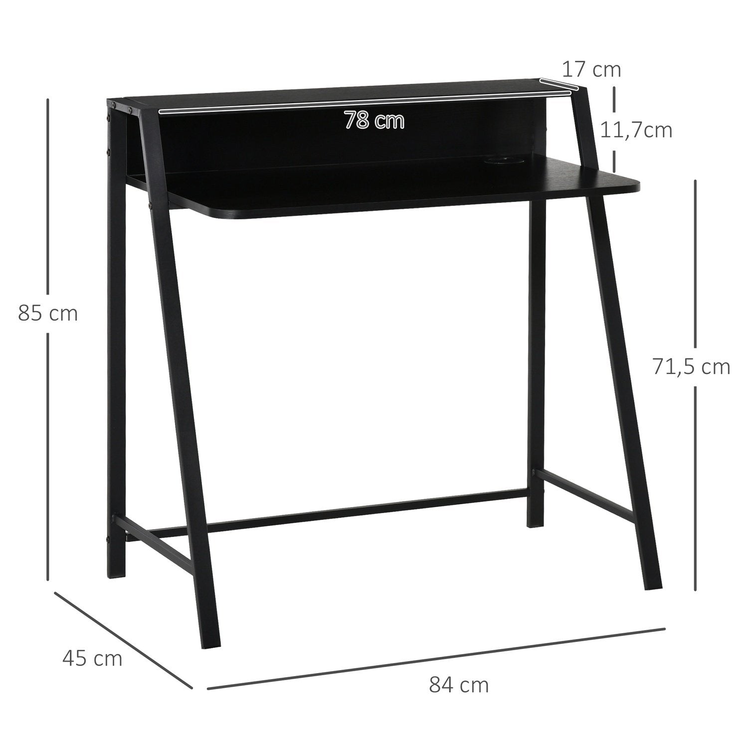 Datorbord Snyggt Skrivbord Med Hylla & Kabelhantering, Metall, Svart, 84X45X85Cm