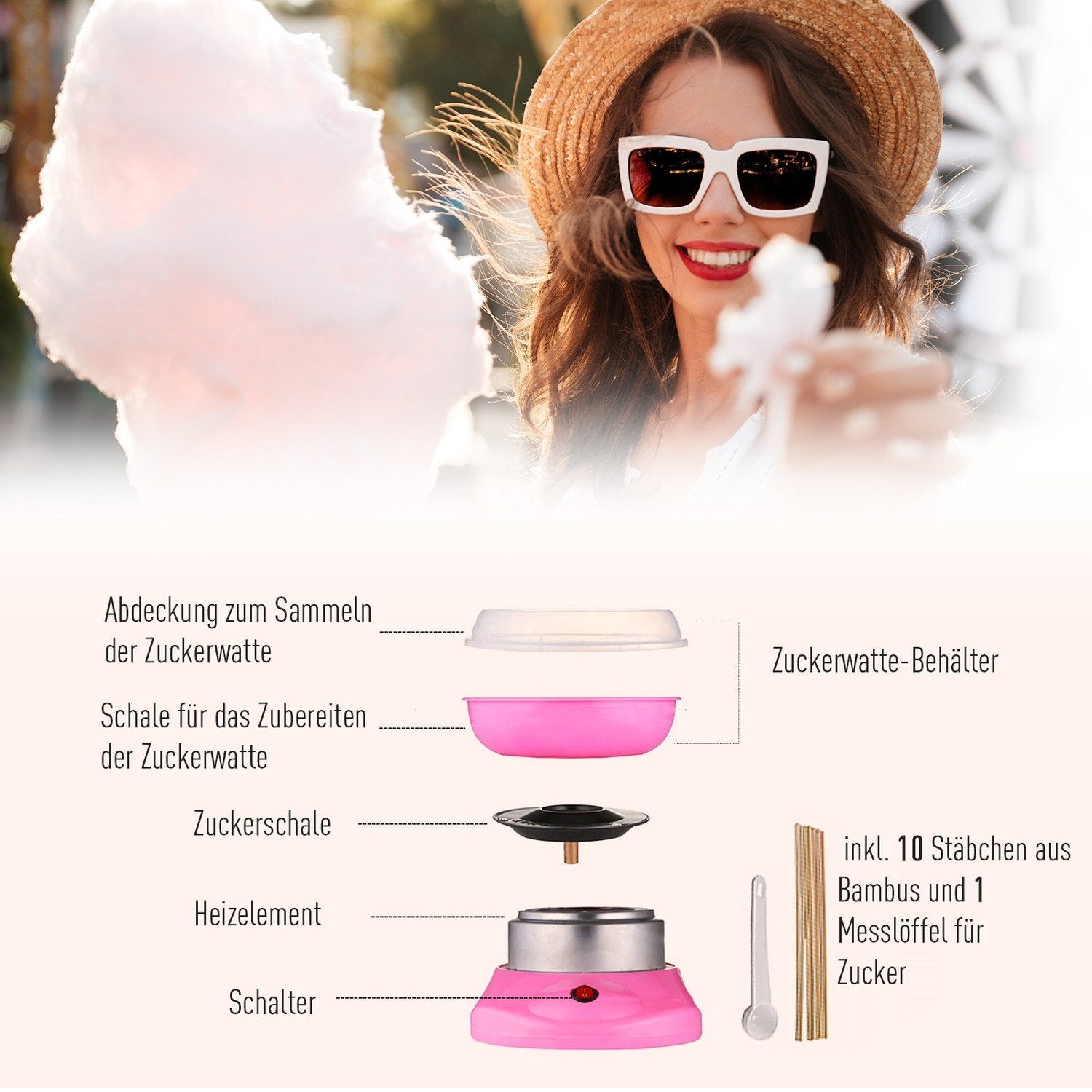 Spinnspinnmaskin Candy Floss Machine Candy Floss Machine (modell 1/rosa)