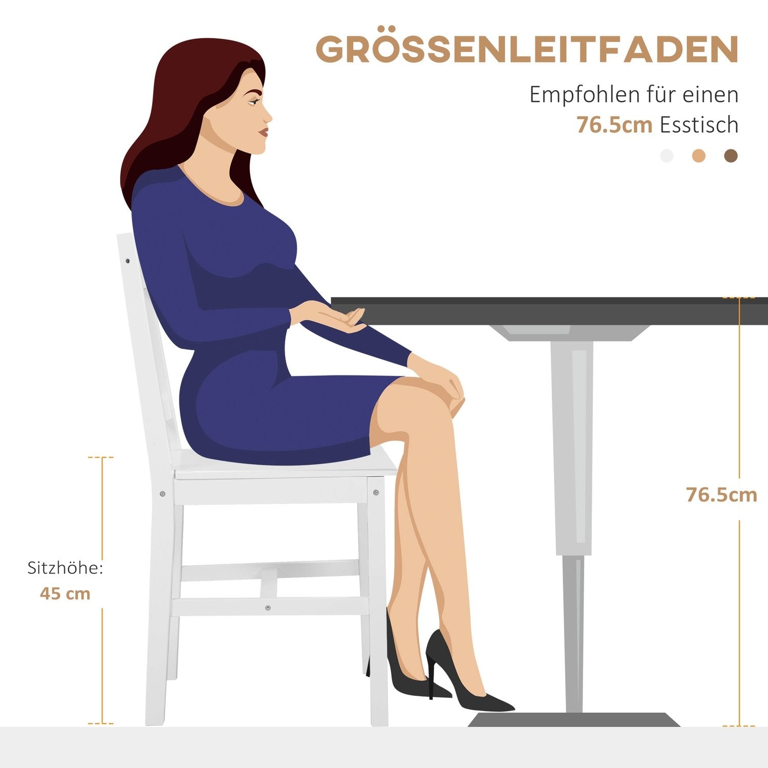 Spisestuestoler Sett med 4 moderne kjøkkenstoler med rygg, furu, hvit, perfekt for kjøkken og stue