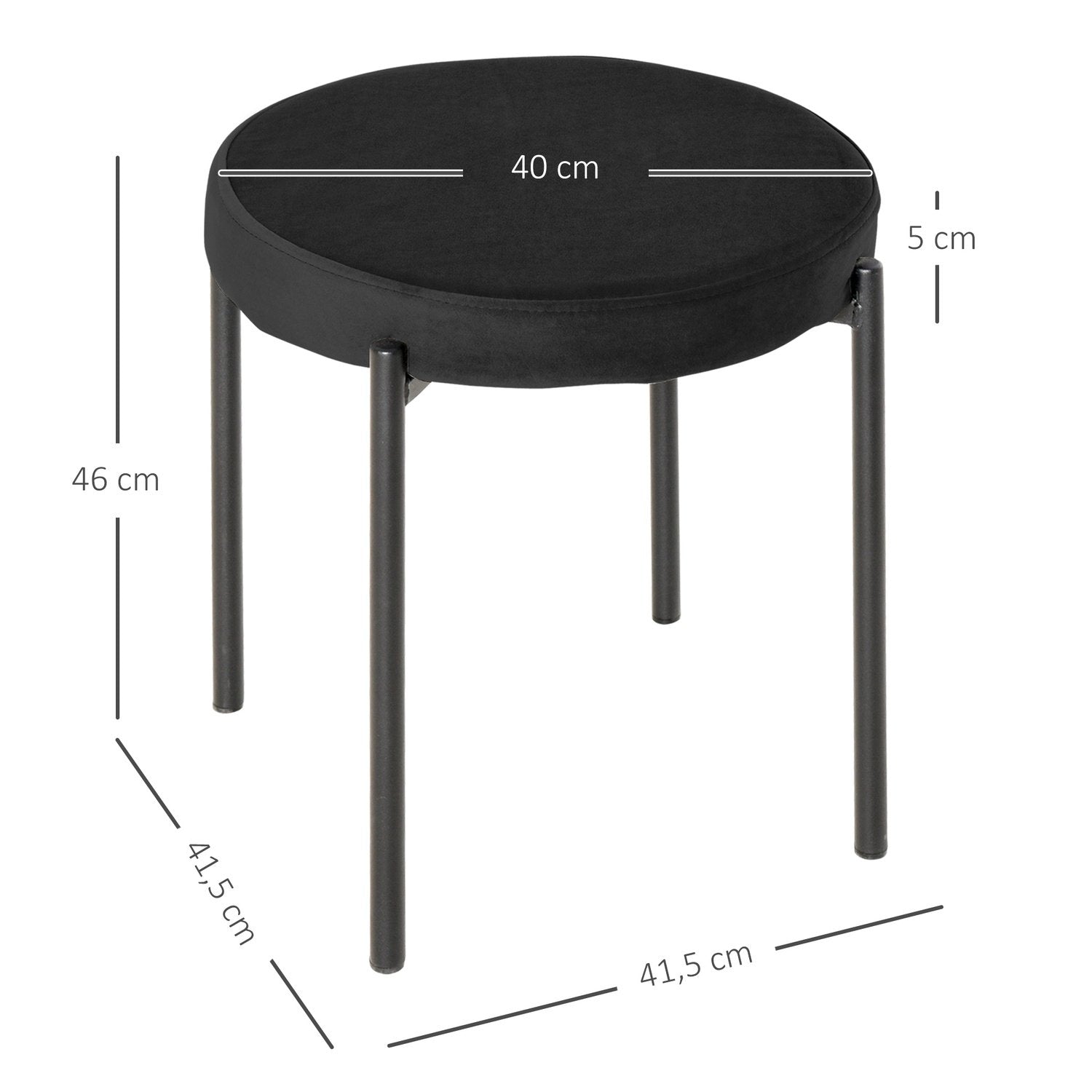 Matsalspallar Set Med 4 Stapelbara Diskpallar Med Vadderad Sits, Sammetsöverdrag, Svart, 41,5X41,5X46Cm