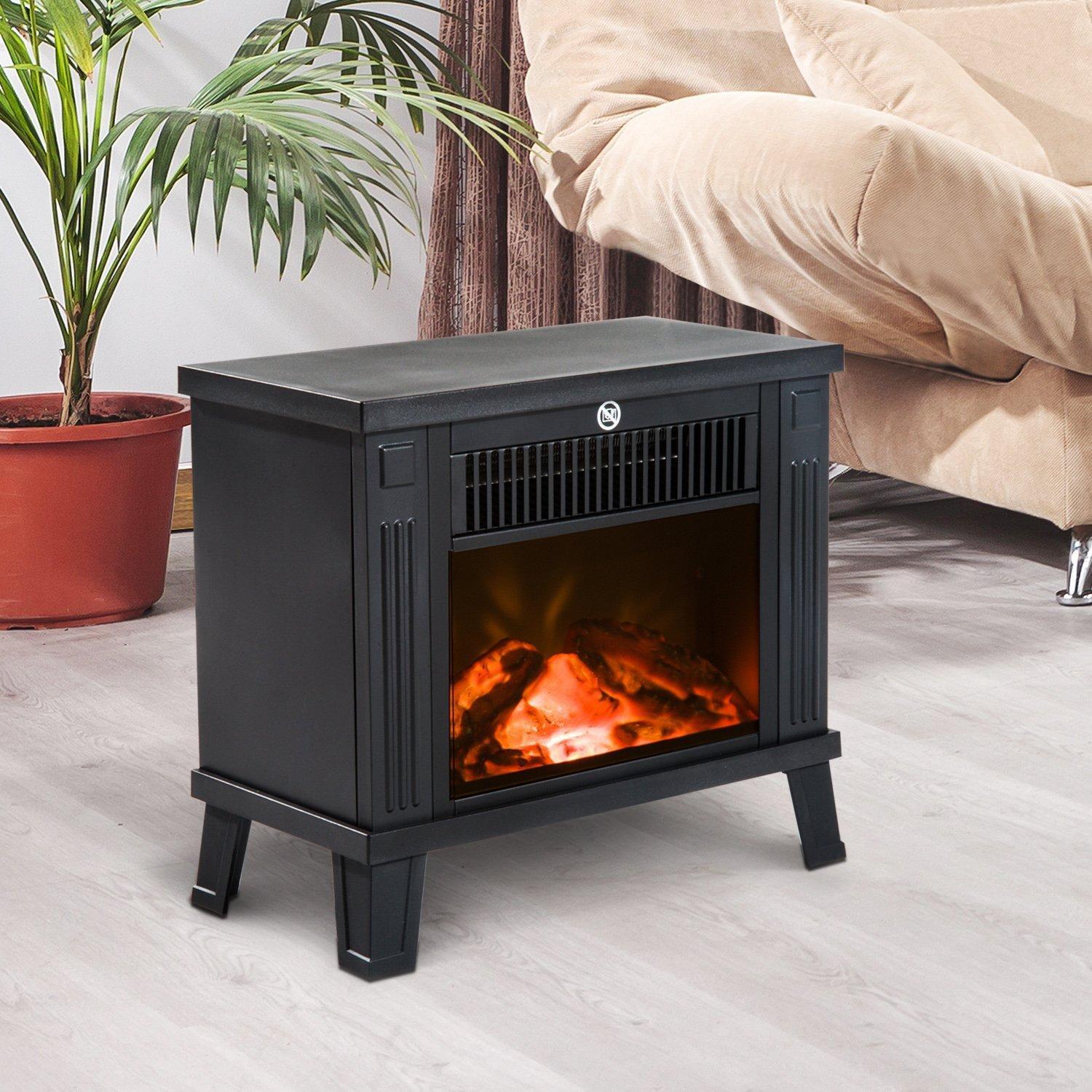 Elektrisk komfyr Elektrisk komfyr Komfyr Stående åpen komfyr Med Flammeeffekt 600/1200W, Metall, Sort, 34X17X31 Cm