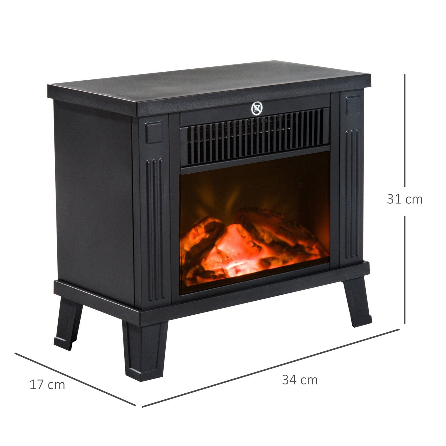 Elektrisk komfyr Elektrisk komfyr Komfyr Stående åpen komfyr Med Flammeeffekt 600/1200W, Metall, Sort, 34X17X31 Cm