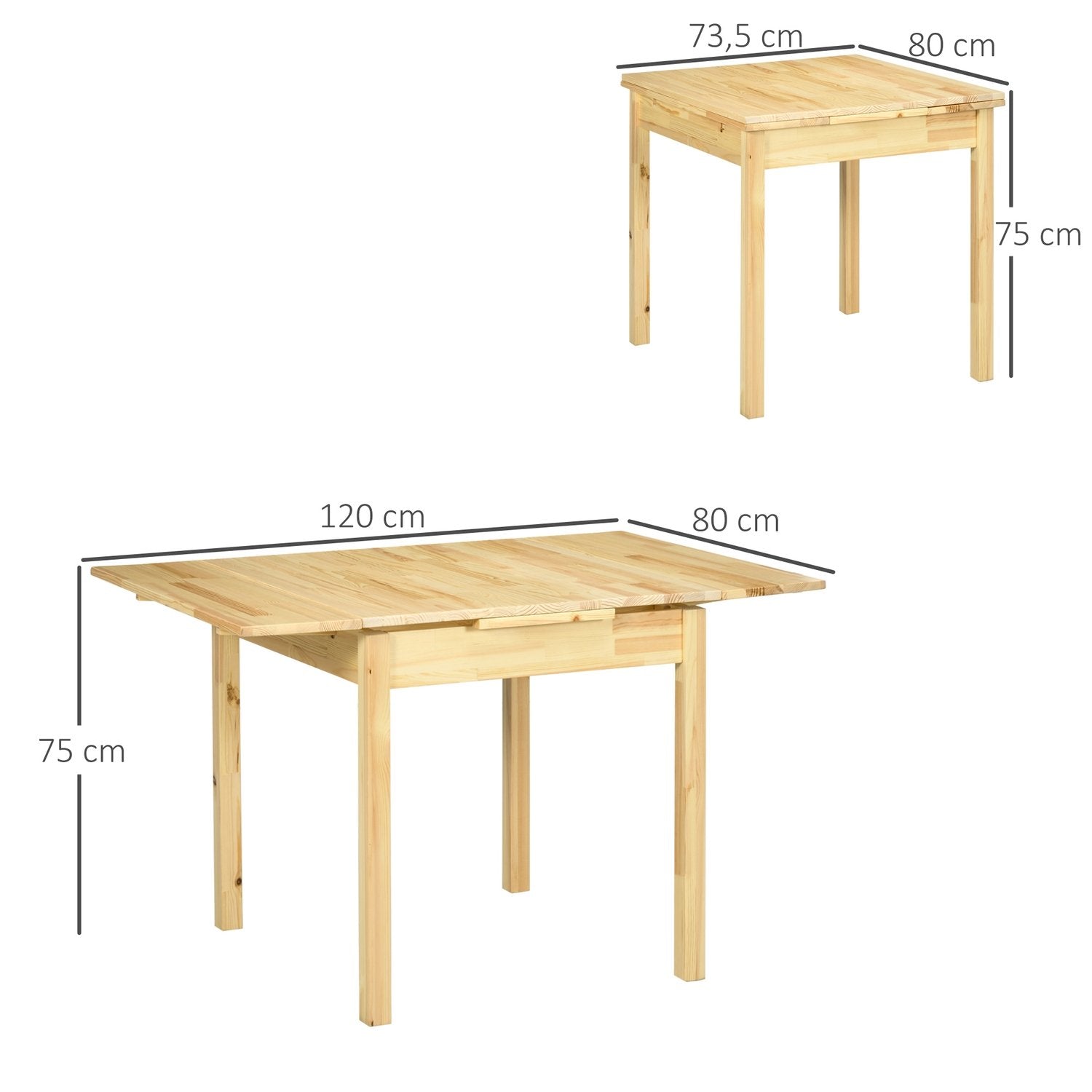 Utvidbart sammenleggbart bord 2-4 personer trebord naturlig 120X80X75Cm