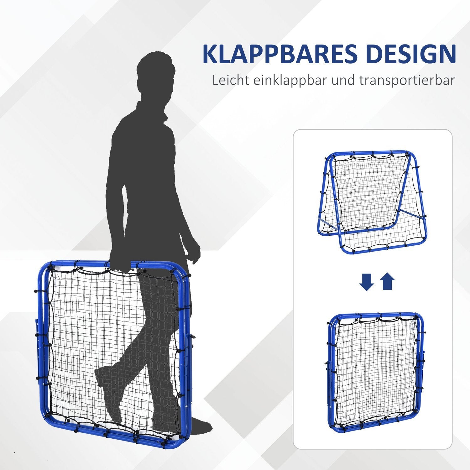 Football Rebounder Kickback Goal Rebound Veggnett Dobbeltsidig Rebound Justerbar i 5 nivåer Stålblå 100 X 95 X 90 Cm