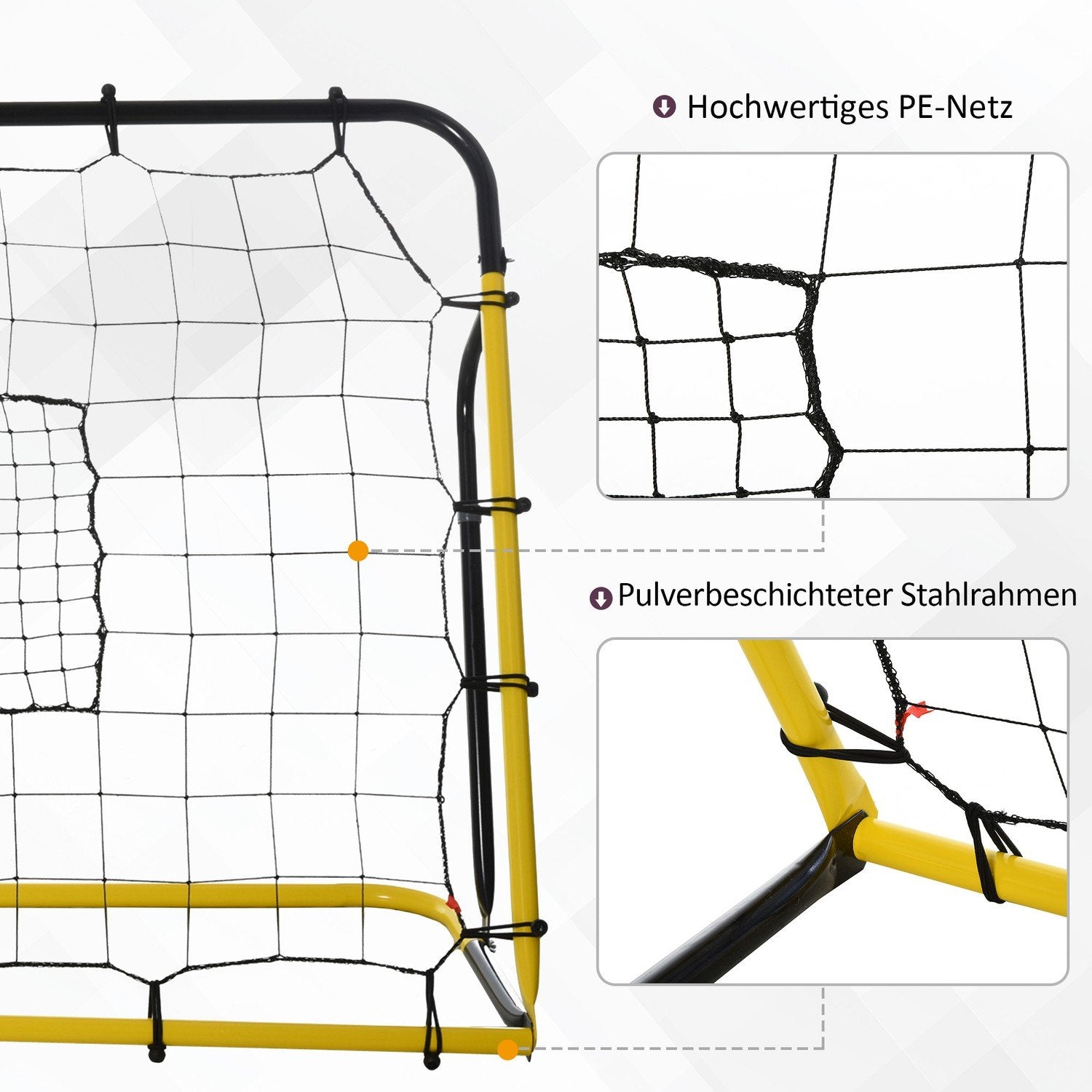 Kickback Football Rebounder Goal Rebound Veggnett for fotball, basketball, baseball, gul+svart, 184X63X123 cm