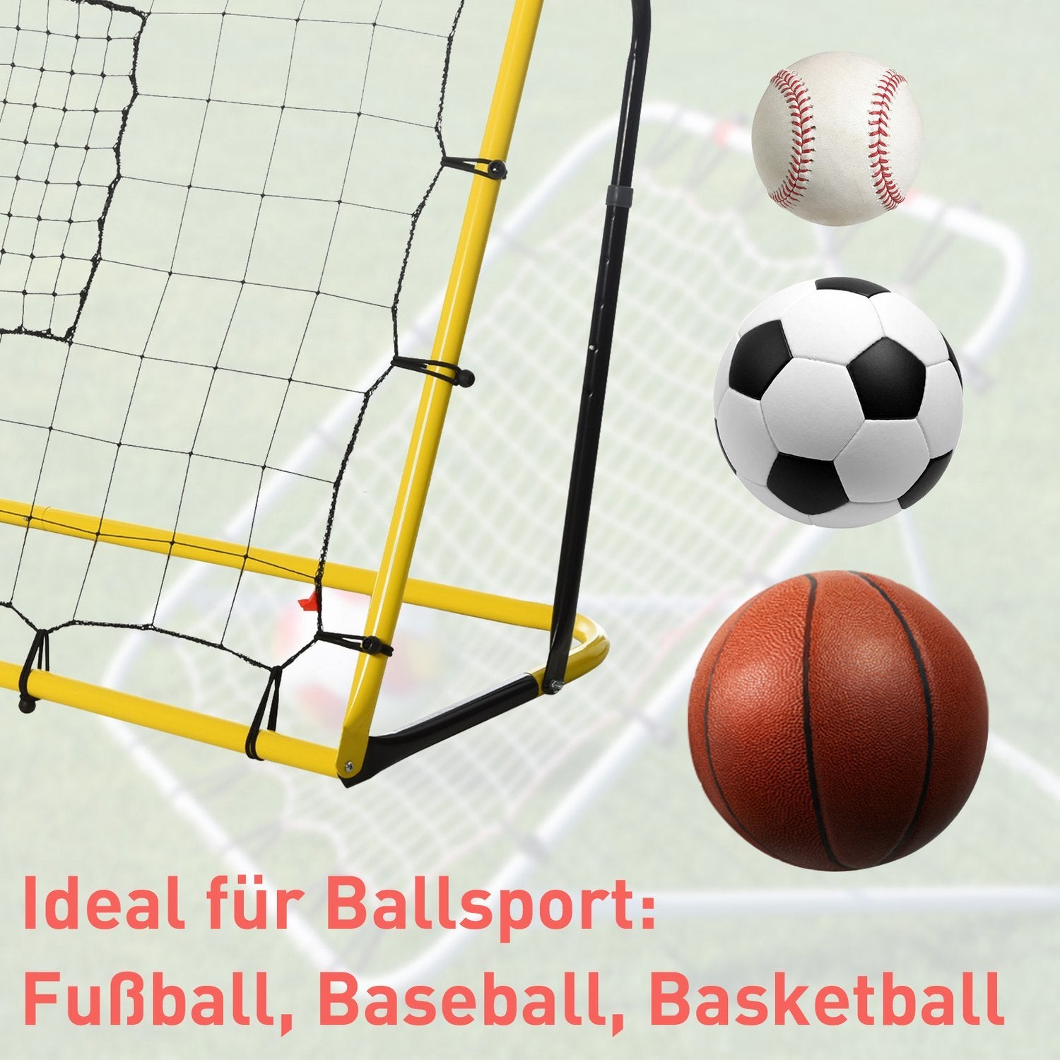 Kickback Football Rebounder Goal Rebound Veggnett for fotball, basketball, baseball, gul+svart, 184X63X123 cm