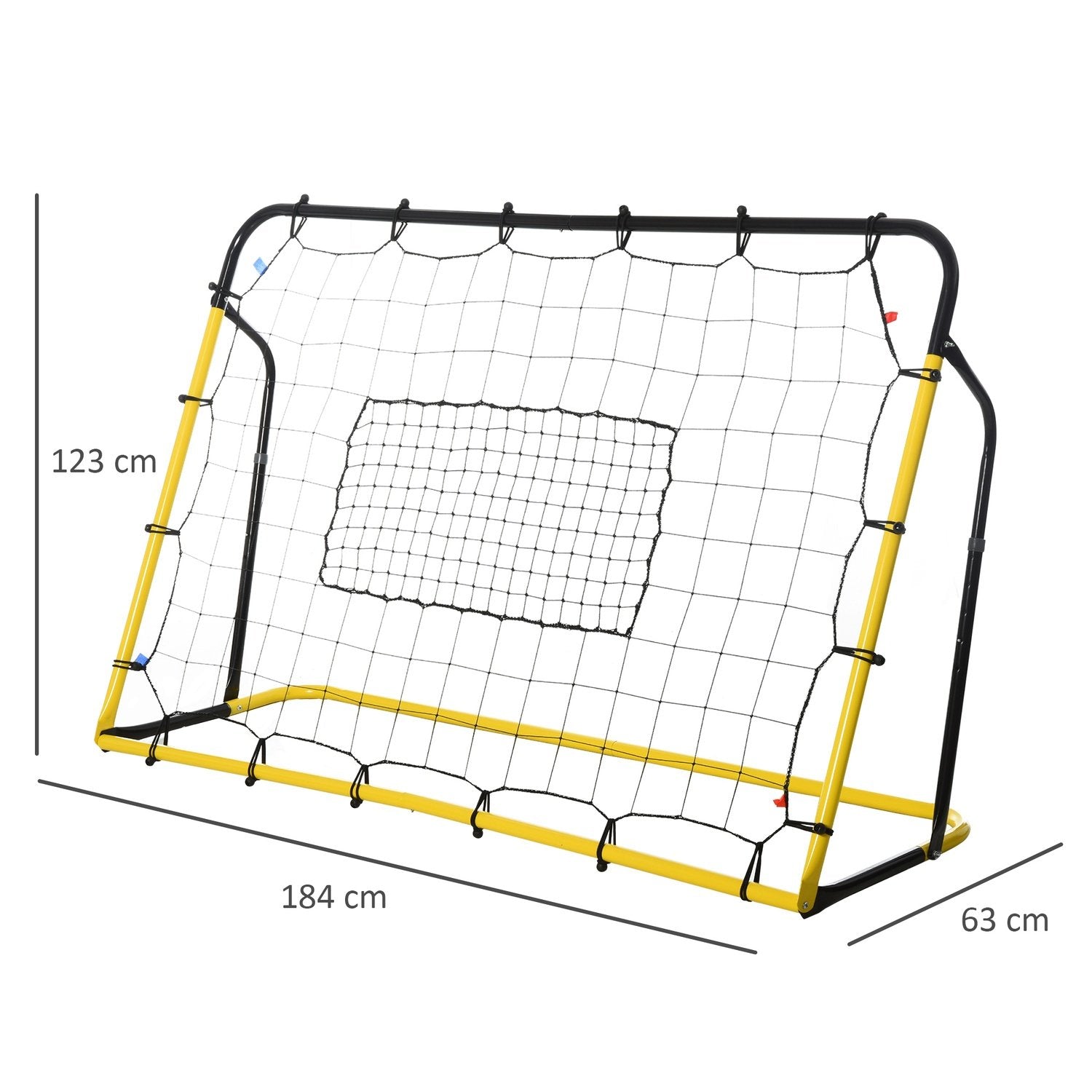 Kickback Football Rebounder Goal Rebound Veggnett for fotball, basketball, baseball, gul+svart, 184X63X123 cm