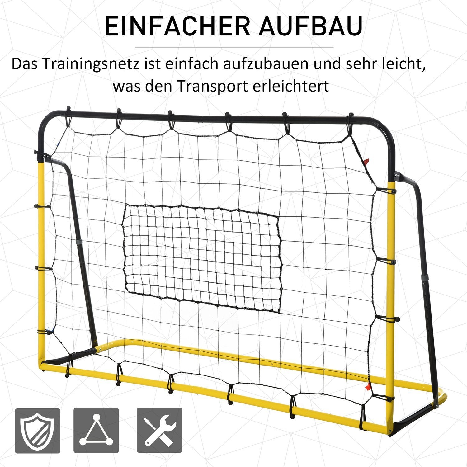 Kickback Football Rebounder Goal Rebound Veggnett for fotball, basketball, baseball, gul+svart, 184X63X123 cm