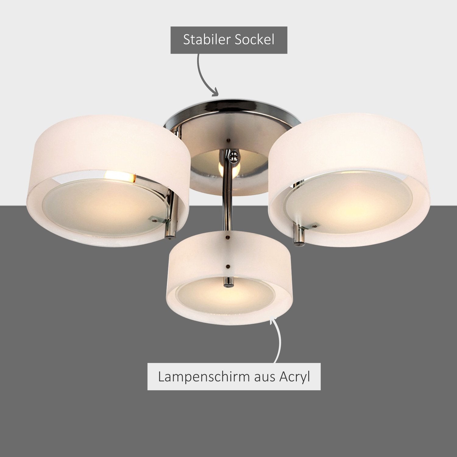 Led taklampe 3-Lampe, E27 40W, Krom Akryl, Varm hvit, Ø64Xh20Cm