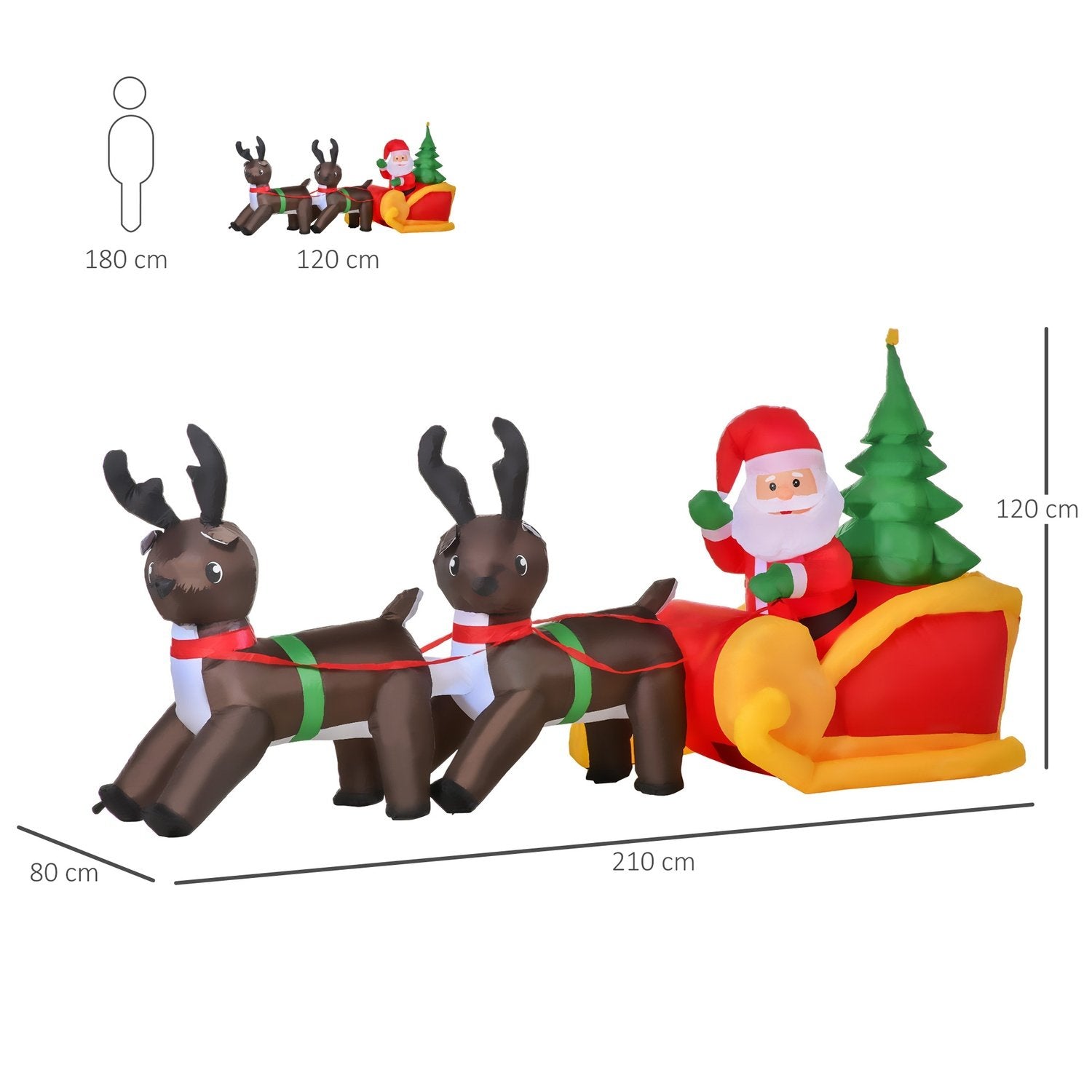 Led Figurmotiv Jultomte Med Släde Och Rensnögubbe Uppblåsbar Juldekoration Upplyst Trädgård Ip 44 L210 X B80 X H120 Cm