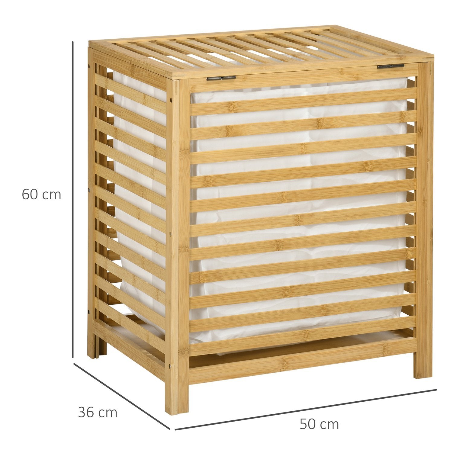 Skittentøyskurv 55L Bambus Vaskeboks med lokk og avtakbar vaskepose for soverom, bad, naturlig, 50X36X60Cm