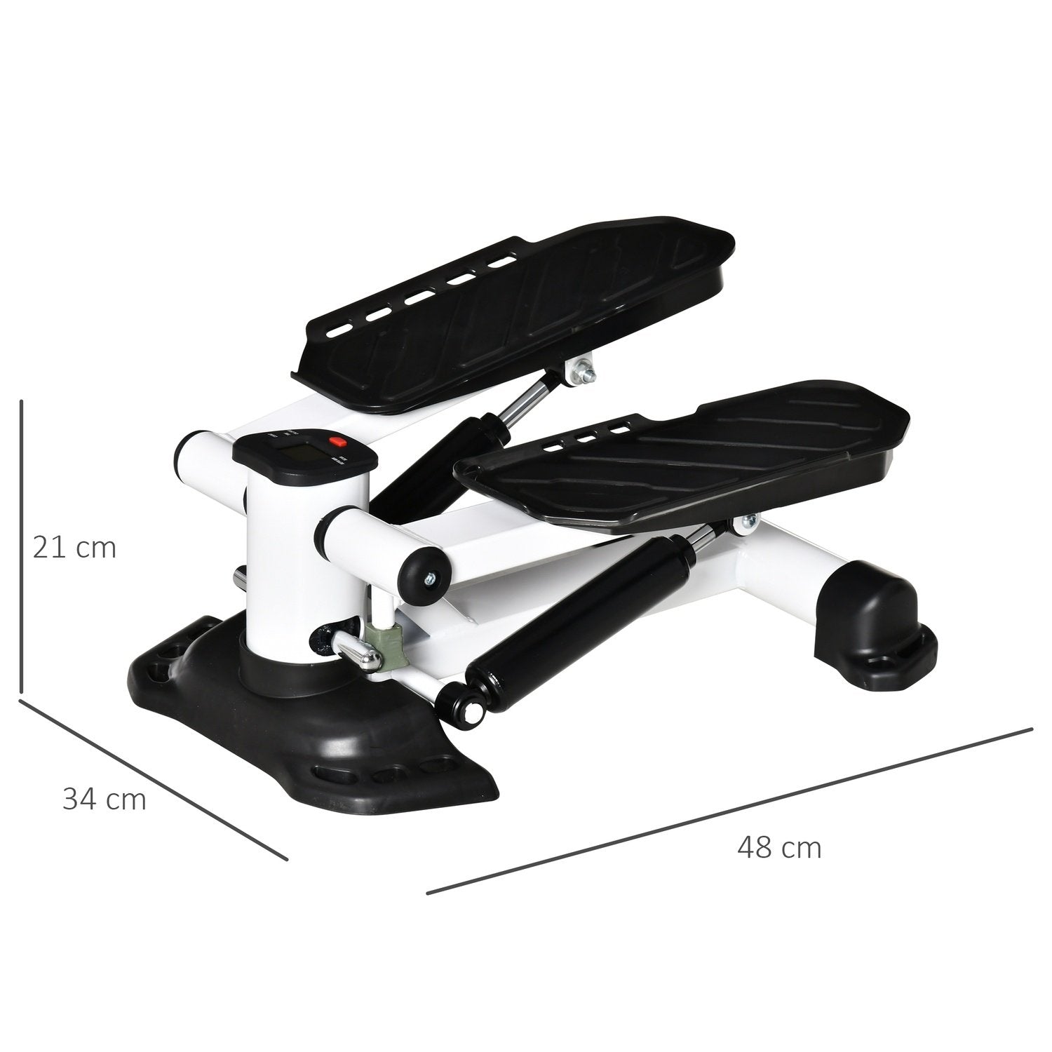 Mini Stepper kompakt minisykkel treningsutstyr med LCD-skjerm, store pedaler, metall og magemuskler, hvit+svart, 48X34X21Cm