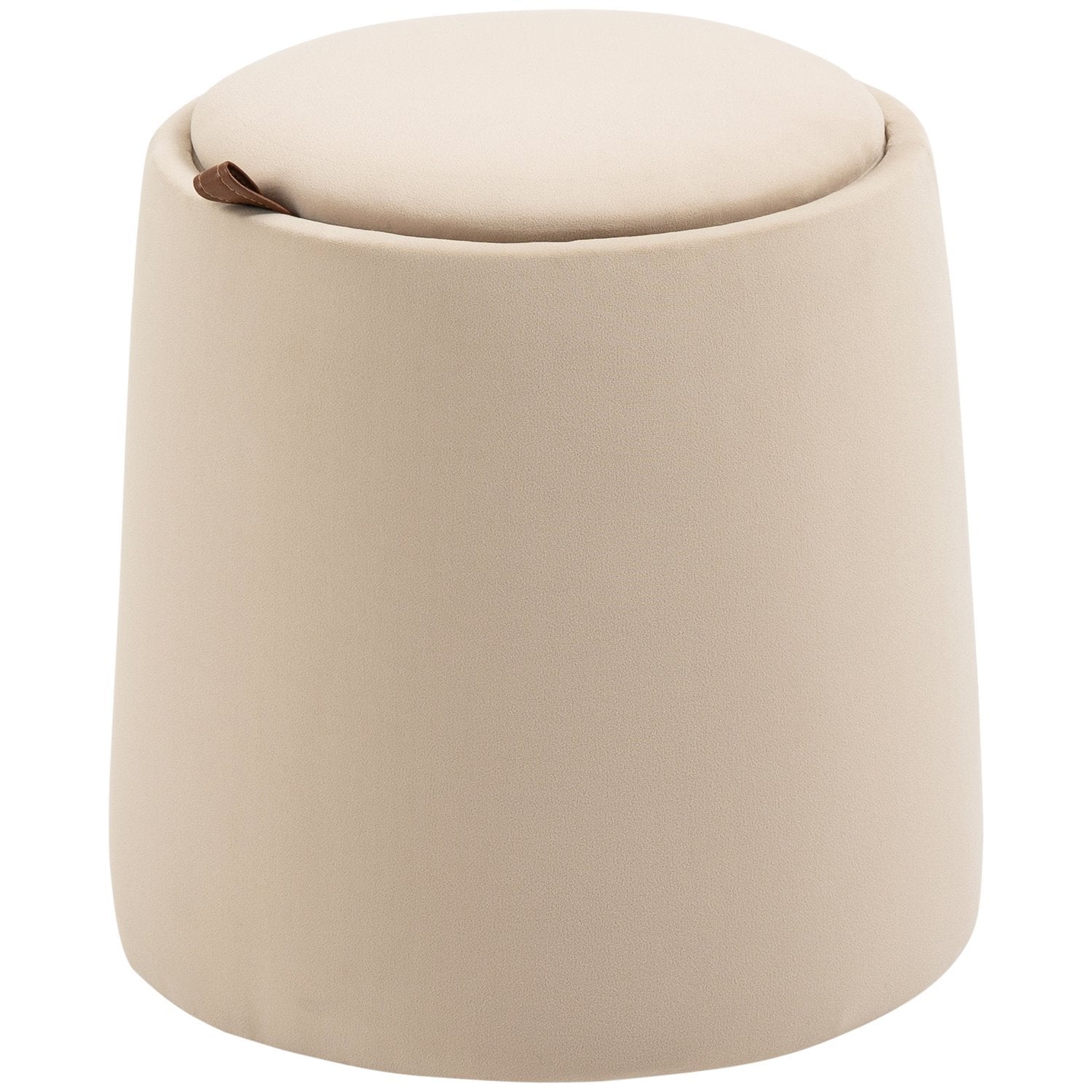 Ottomansk rund krakk med oppbevaring i fløyelslook, beige, avtagbart lokk, Ø44cmx47,5cm, som sidebord