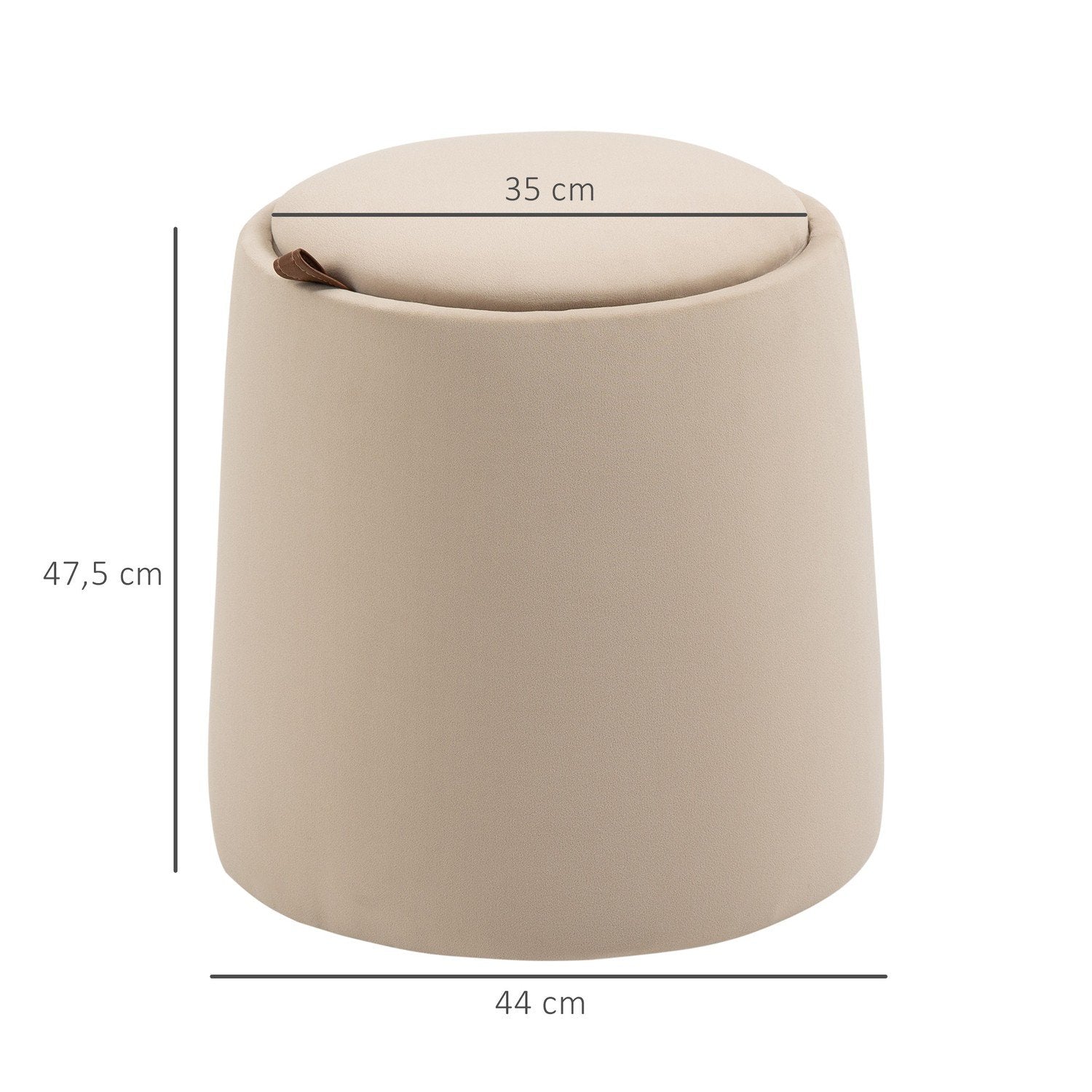 Ottomansk rund krakk med oppbevaring i fløyelslook, beige, avtagbart lokk, Ø44cmx47,5cm, som sidebord