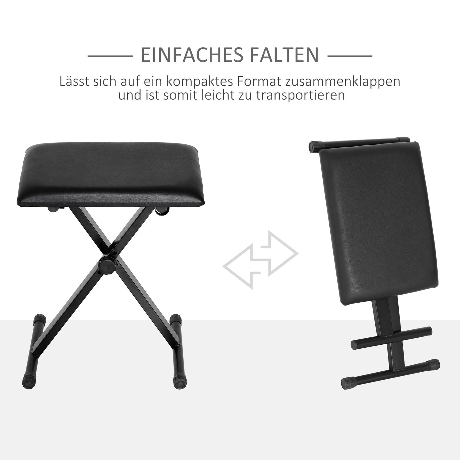 Pianopall Pianobänk Höjdjusterbar Vikbar Metall Konstläderskum Svart 39 X 29 X 37-47 Cm