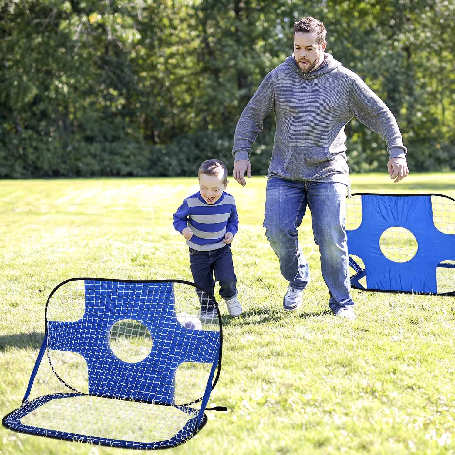 Pop Up Fotbollsmål Bärbart Fotbollsnät, Set Med 2 Minimål, Hopfällbar Med Bärväska, Blå, 123X80X80 Cm