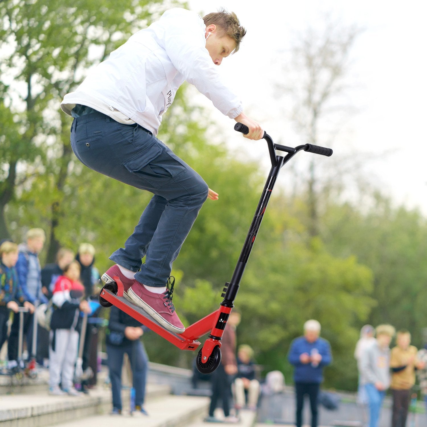 Pro Stuntskoter För Freestyletricks, 100 Mm Pu-Hjul, För Barn Och Vuxna, Aluminium, Röd