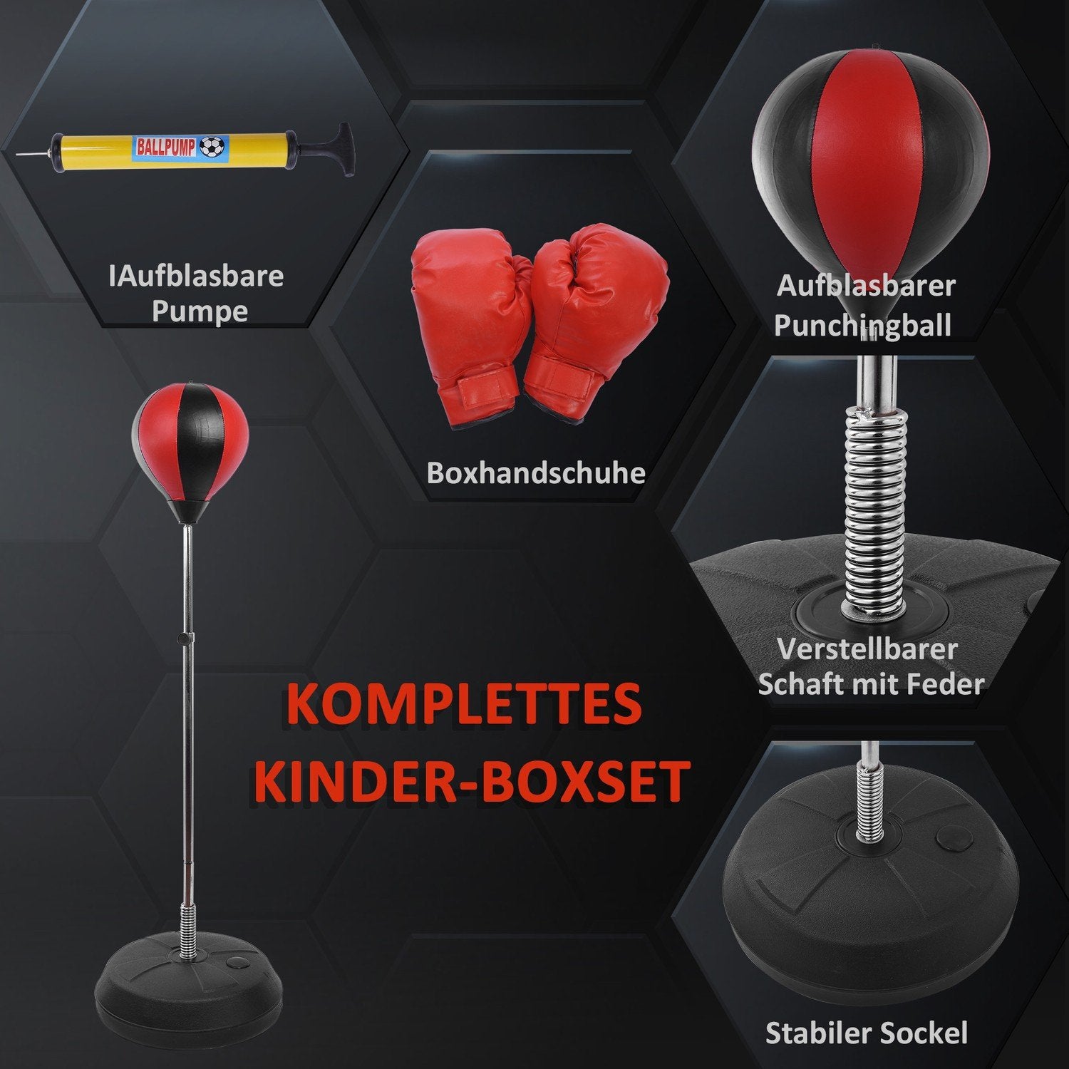 Punching Ball Sett Stand Box Høydejusterbar 125-145 Cm Hansker Pump Profesjonell og nybegynner