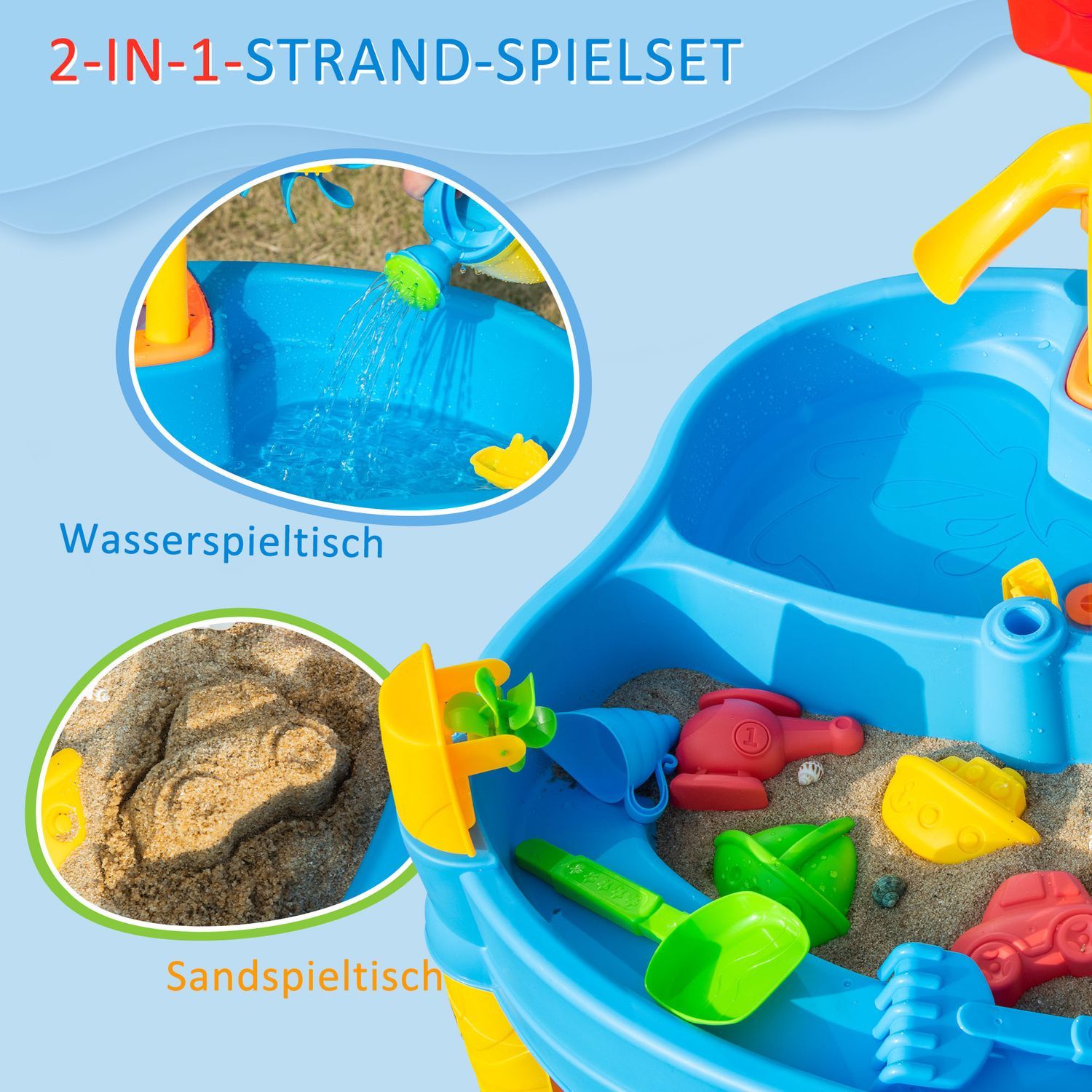 Sand- Och Vattenlekbord 2 I 1 Bordslekset 25 Delar Strandleksaker Med Parasoll För Barn