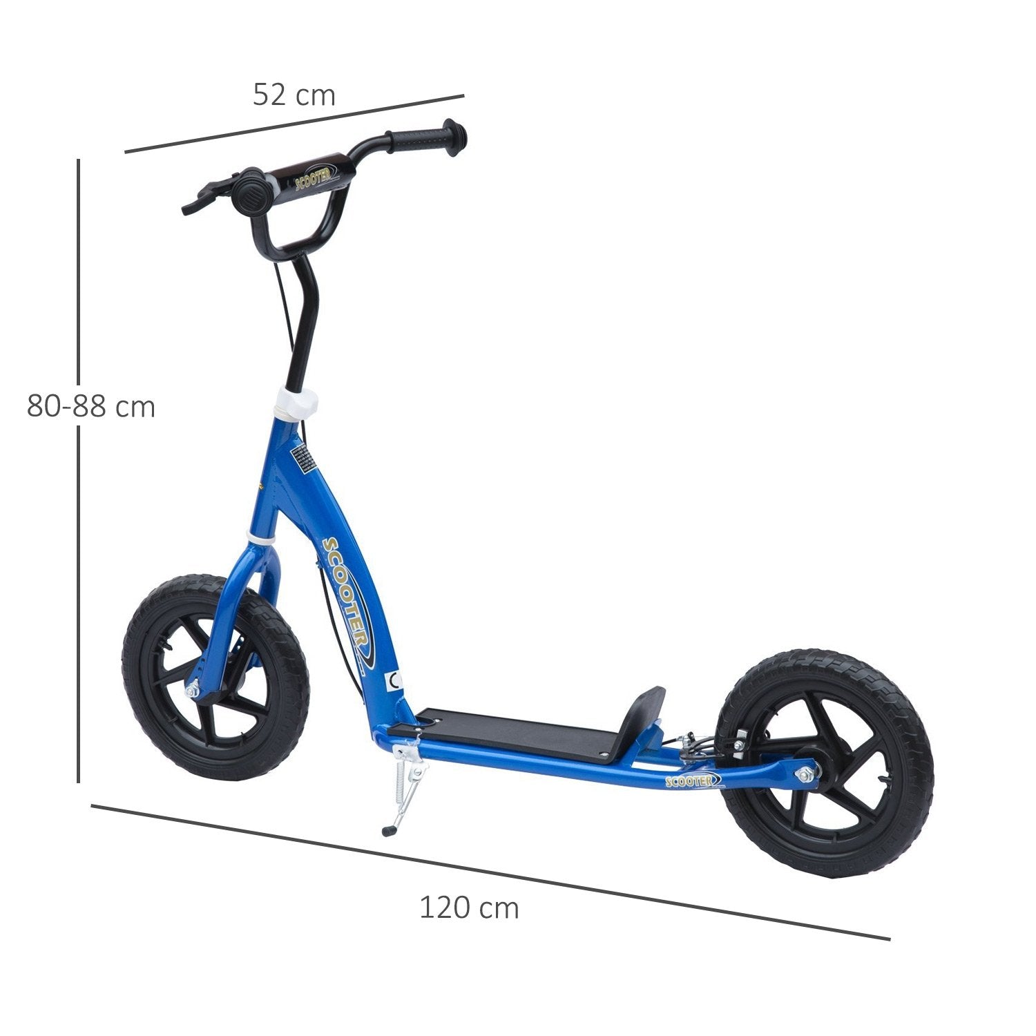 Scooter Barnescooter City Scooter 12 Tommer Med Brems bak, Høydejusterbar, Stål &amp; Eva, Blå, 120X52X80-88 Cm