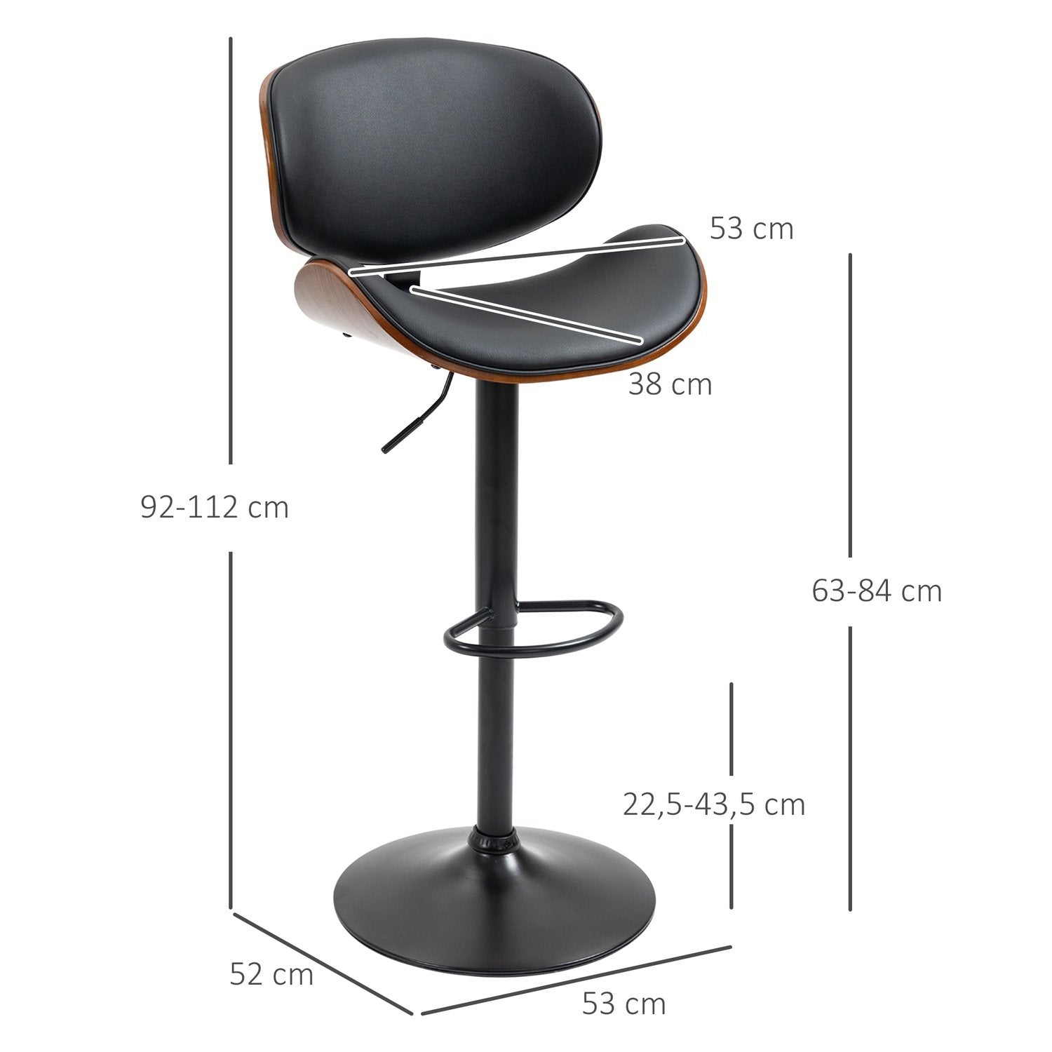 Sett med 2 barkrakker, hevede og senkede kjøkkenkrakker, benkekrakk i kunstskinn, svingbar krakk med fotstøtte, barkrakk, 53 X 52 X 92-112 cm