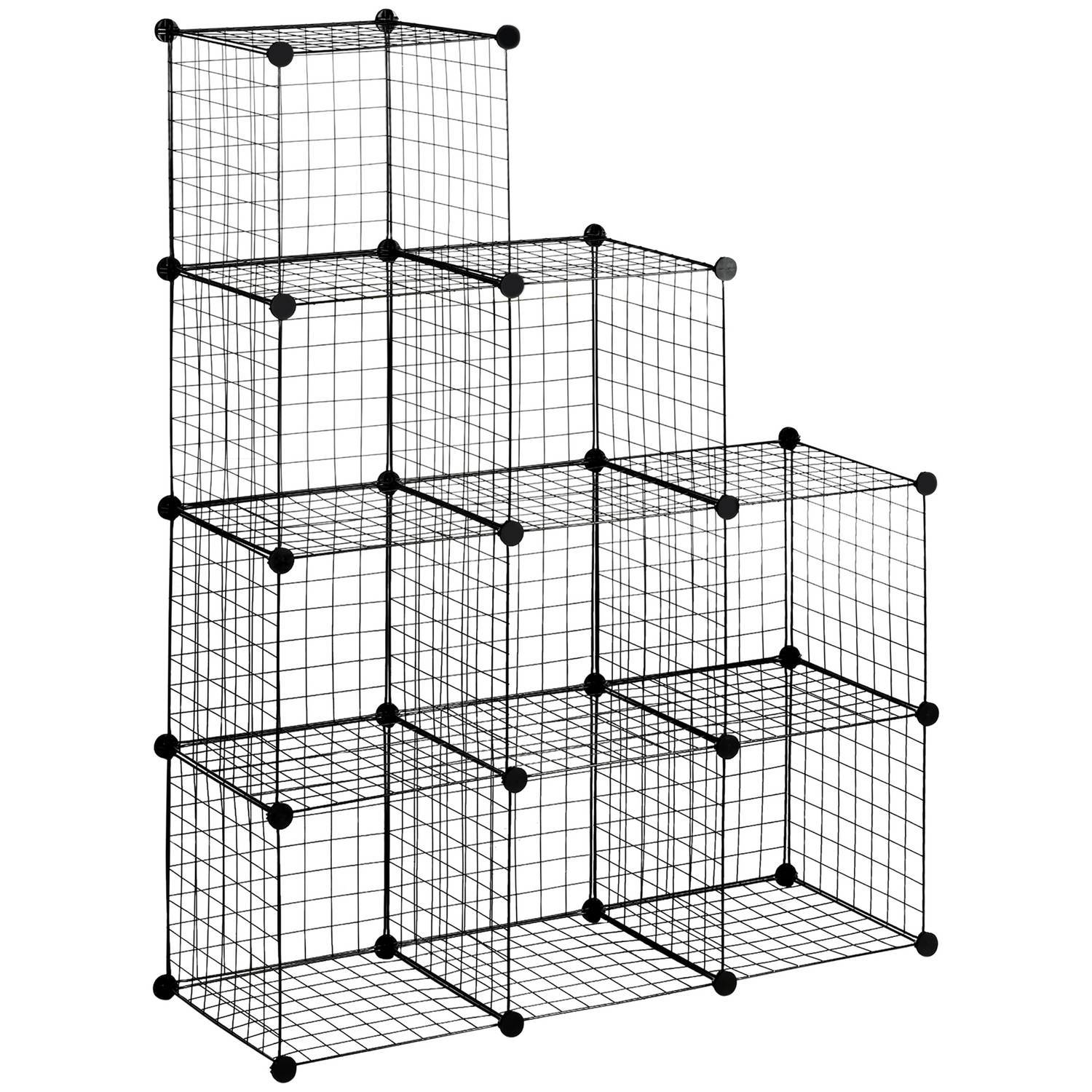 Hyllesystem Gjør-det-selv plug-in ståltrådhyller, 9 rom skostativ, svart, for stue, 35X35X35cm per kube