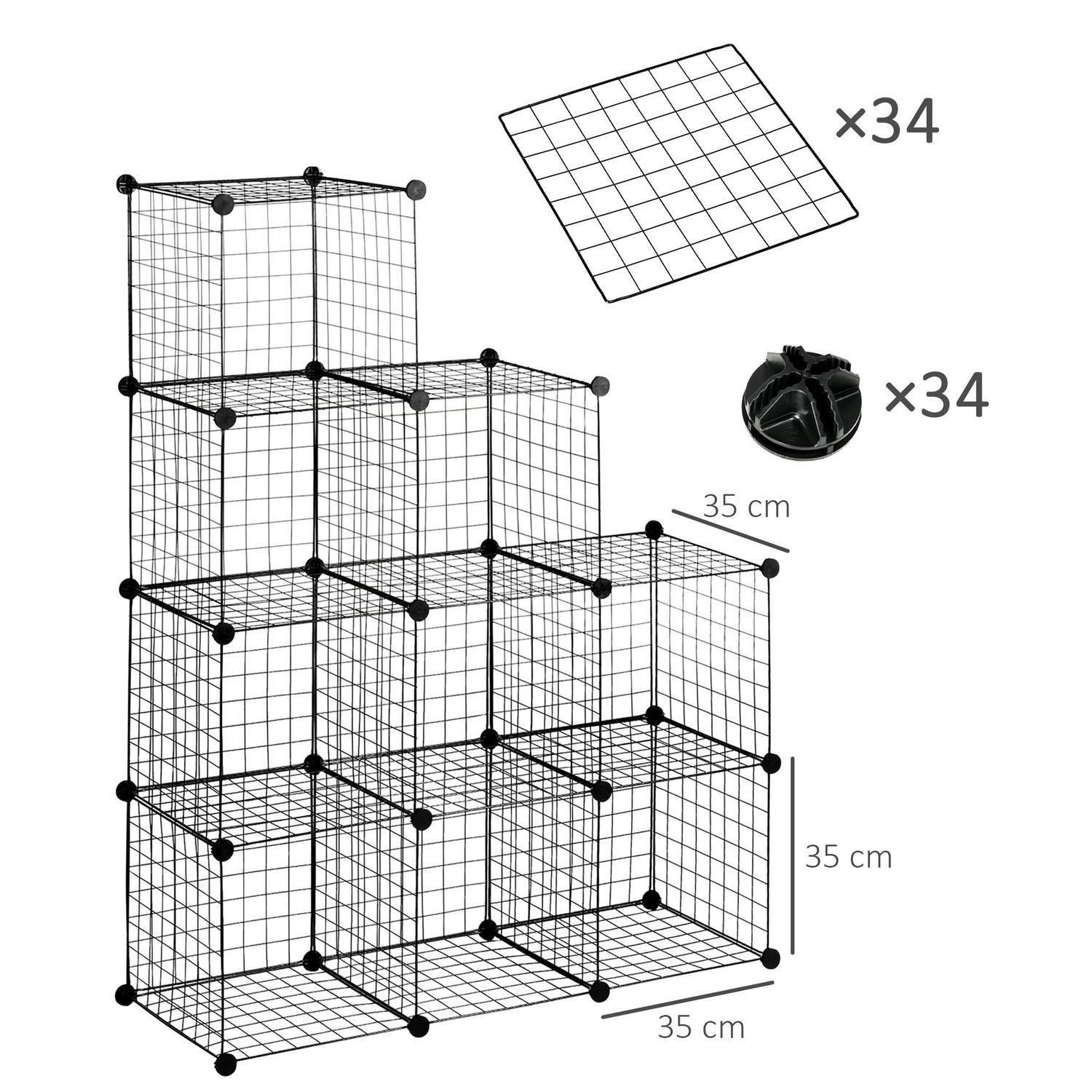 Hyllesystem Gjør-det-selv plug-in ståltrådhyller, 9 rom skostativ, svart, for stue, 35X35X35cm per kube