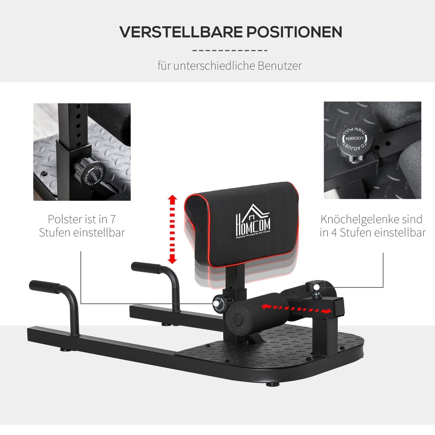 Sissy Squat Squat Trainer Ben Magetrener 3I1 Justerbar Opp til 120Kg Stål Svart 50X97X44.5-56.5Cm