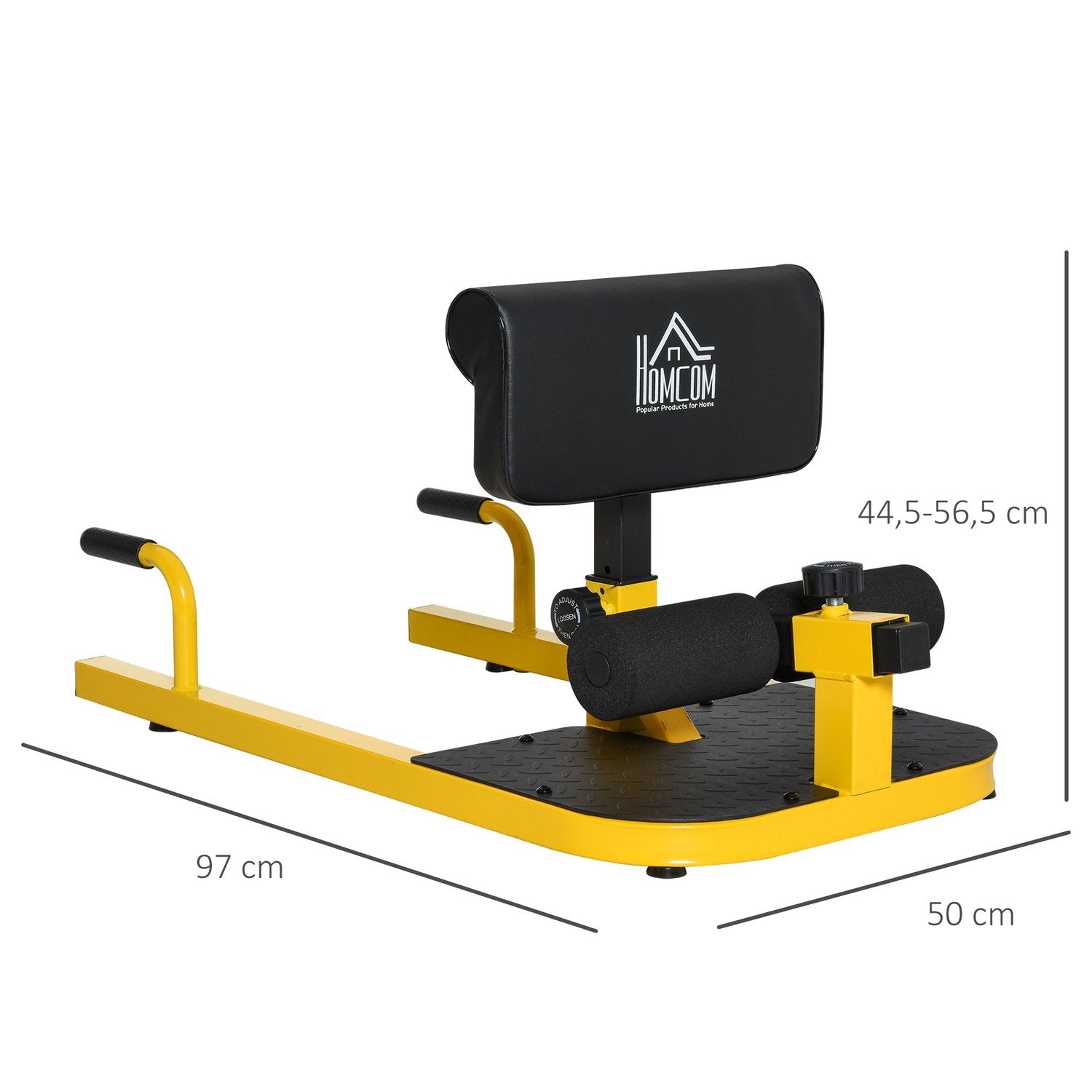 Sissy Squat Squat Trainer Ben Trainer Magetrener 3 i 1 Trainer Justerbar opptil 120 kg Stål Gul + Svart 50 X 97 X (44,5-56,5) Cm