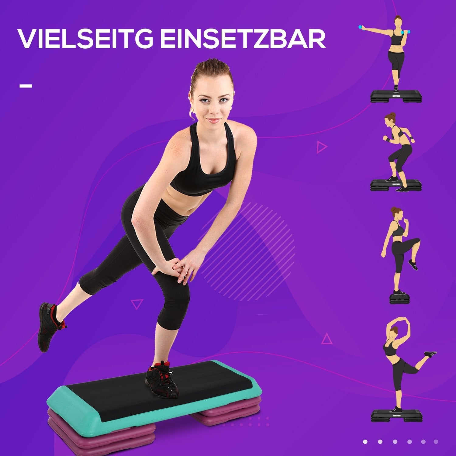 Stepping Board Aerobic Fitness Treningssykkel Stepper Høydejusterbar 10Cm/15Cm/20Cm Pvc Pp Svart+Grønn+Lilla 110 X 40 X 20 Cm