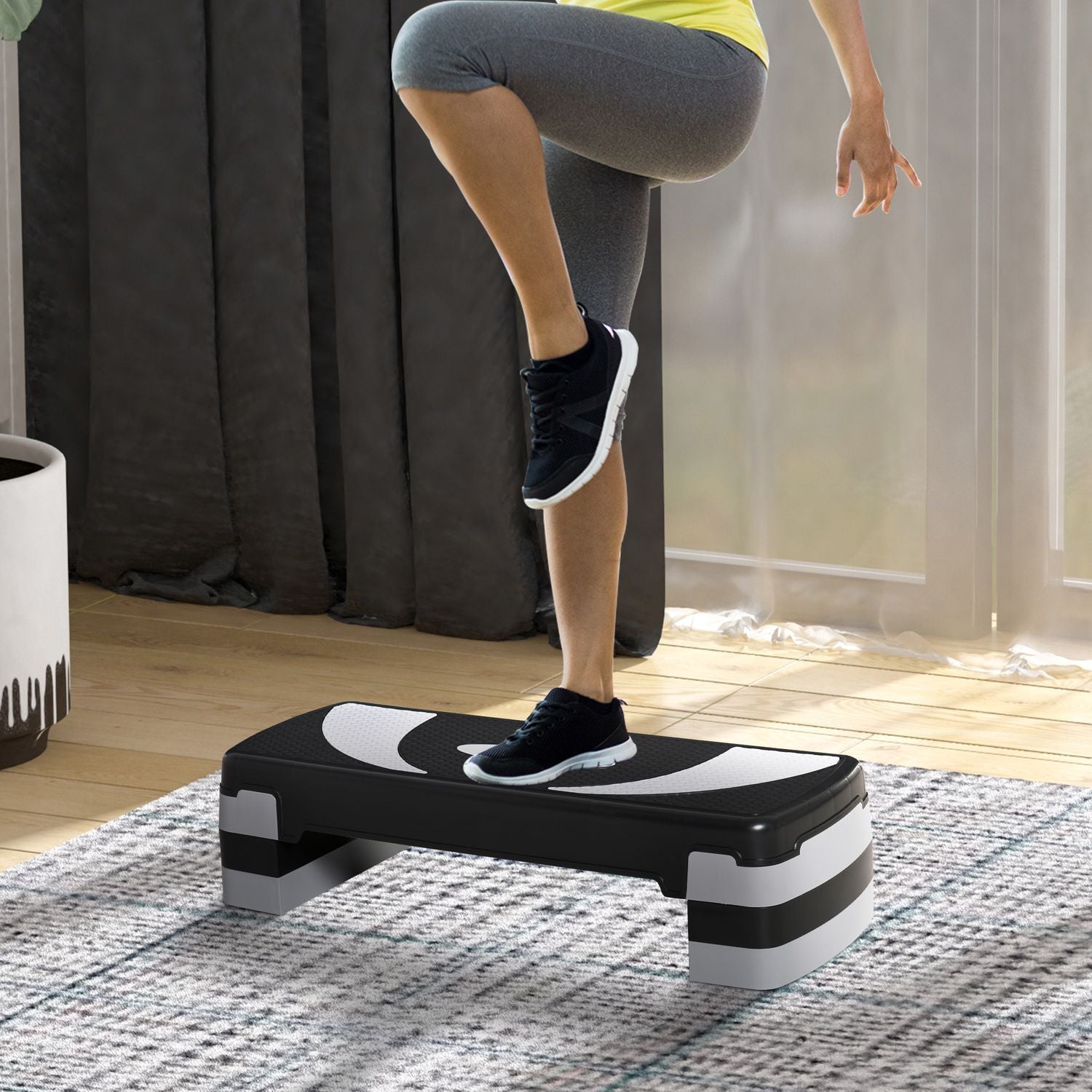 Stepping Board Aerobic Stepper Høydejusterbar med 3 nivåer (10/15/20 cm), treningssykkel, opptil 150 kg, 80X31X10-20 cm