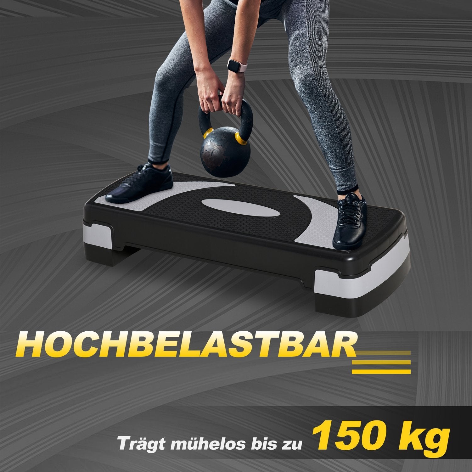 Stepping Board Aerobic Stepper Høydejusterbar med 3 nivåer (10/15/20 cm), treningssykkel, opptil 150 kg, 80X31X10-20 cm