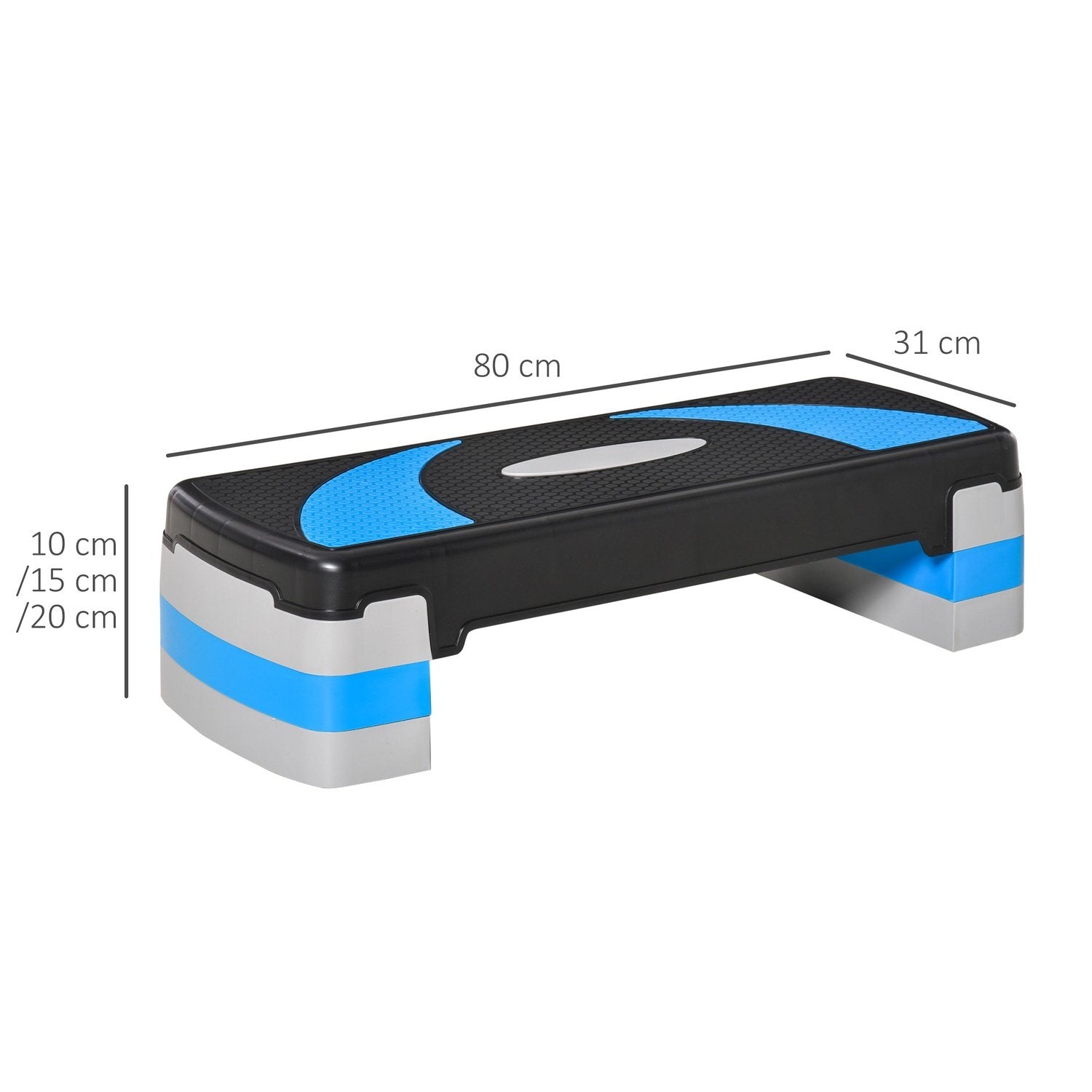 Stepping Board Aerobic Stepper Høydejusterbar med 3 nivåer (10/15/20 cm), treningssykkel, opptil 150 kg, lyseblå, 80X31X10-20 cm