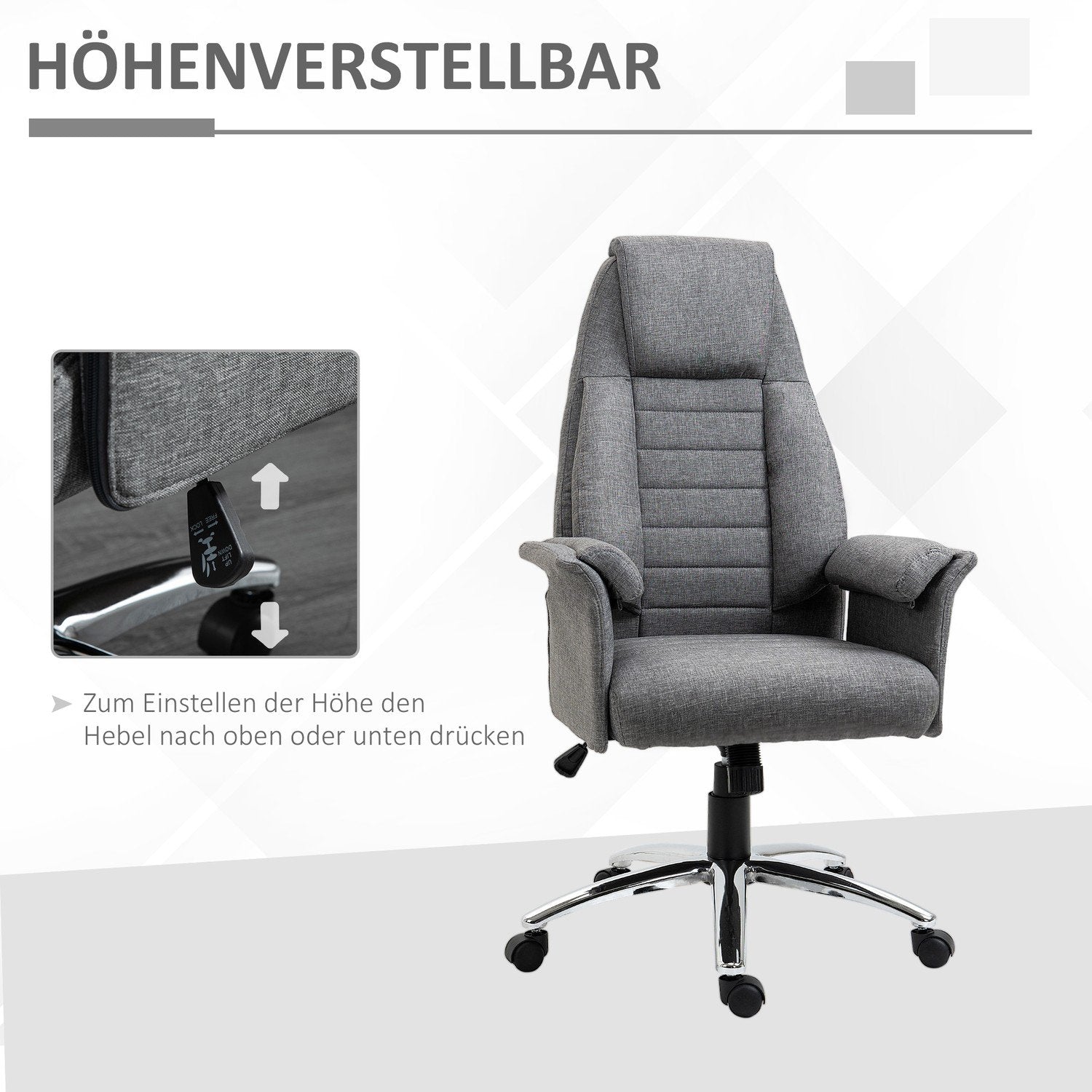 Svingstol Eksekutivstol Kontorstol Skrivebordsstol Høydejusterbart stoff + metall 68 X 69 X 116-126 Cm (grå)