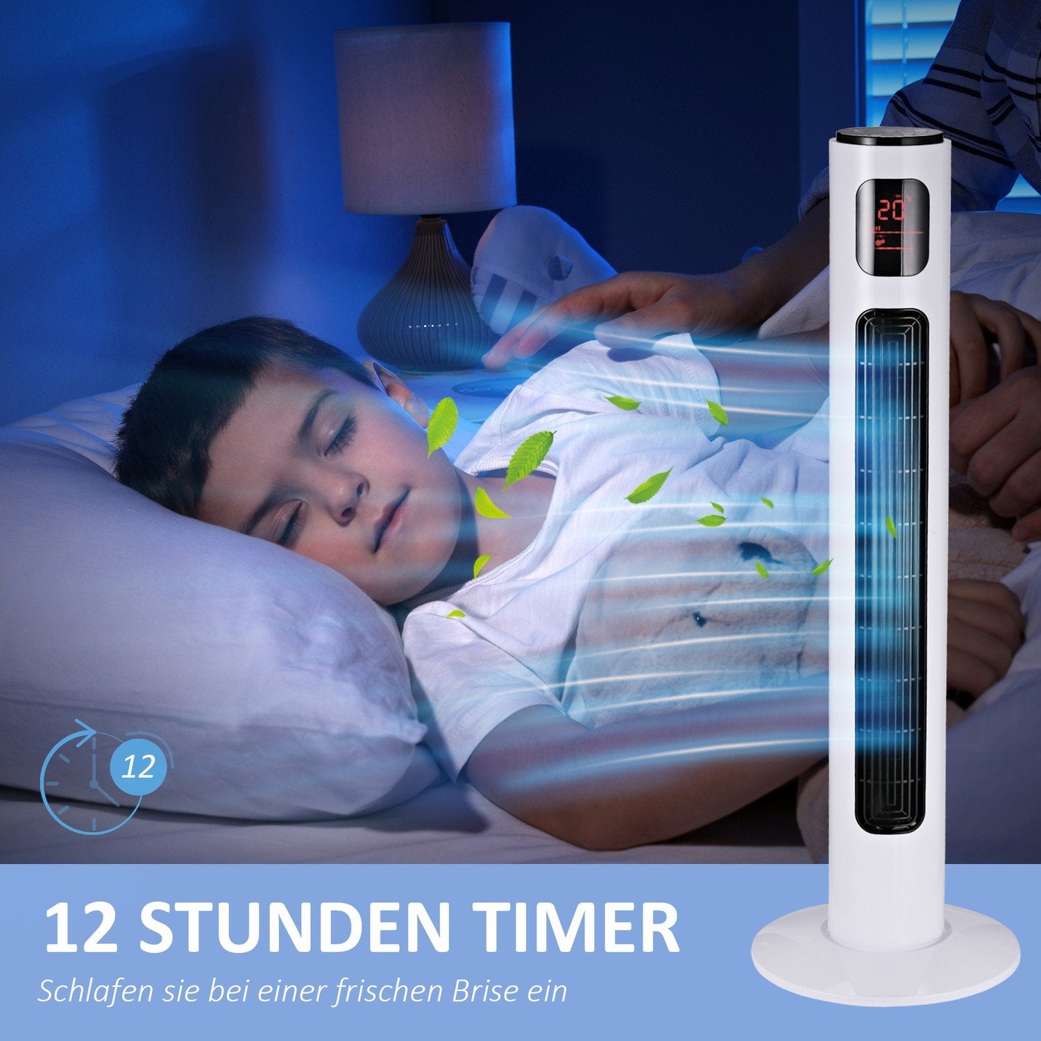 Tower Fläkt 70° Oscillerande Piedestal Fläkt 96Cm 45W 3 Lägen Abs Plast Vit+Svart