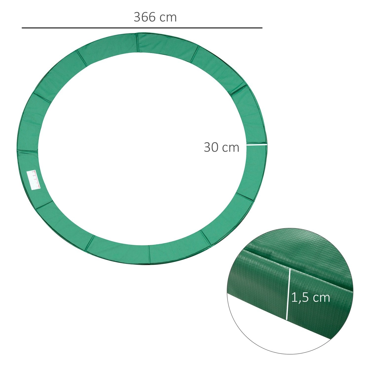 Tilbehørsett for trampolinekantbeskyttelse, beskyttelsesnett, for 8 fot-15 fot, Ø 366 cm, grønn