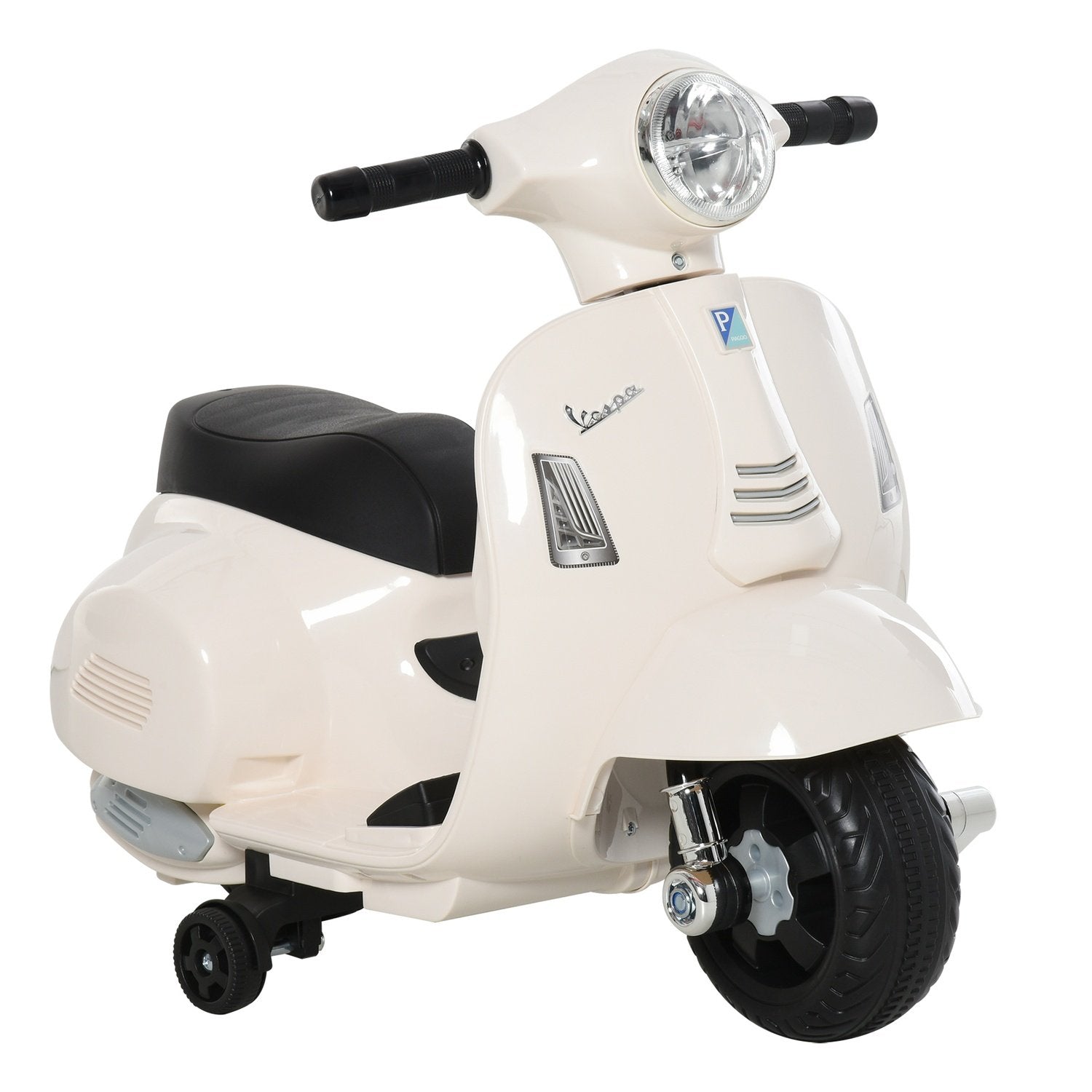 Vespa Elmotorsykkel Barnemotorsykkel, 18-36 mnd, 3 Km/T, Led lys og lyd, Pp Plast &amp; Metall, Hvit, 66,5X38X52Cm