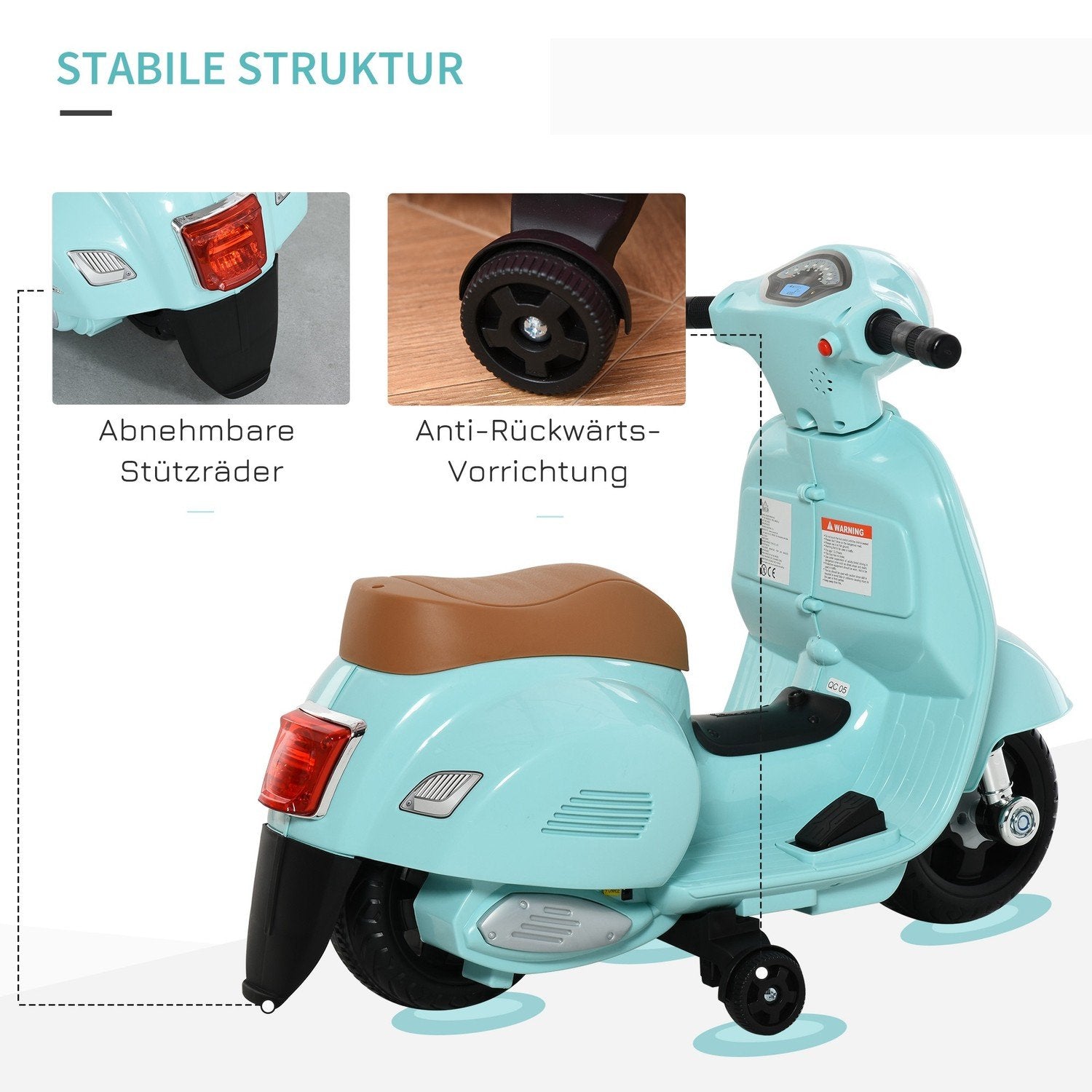 Vespa Elmotorcykel Barnmotorcykel Elfordon 18-36 Månader 3 Km/H Led-Ljusljud Pp Plast Metall Grön 66,5 X 38 X 52 Cm