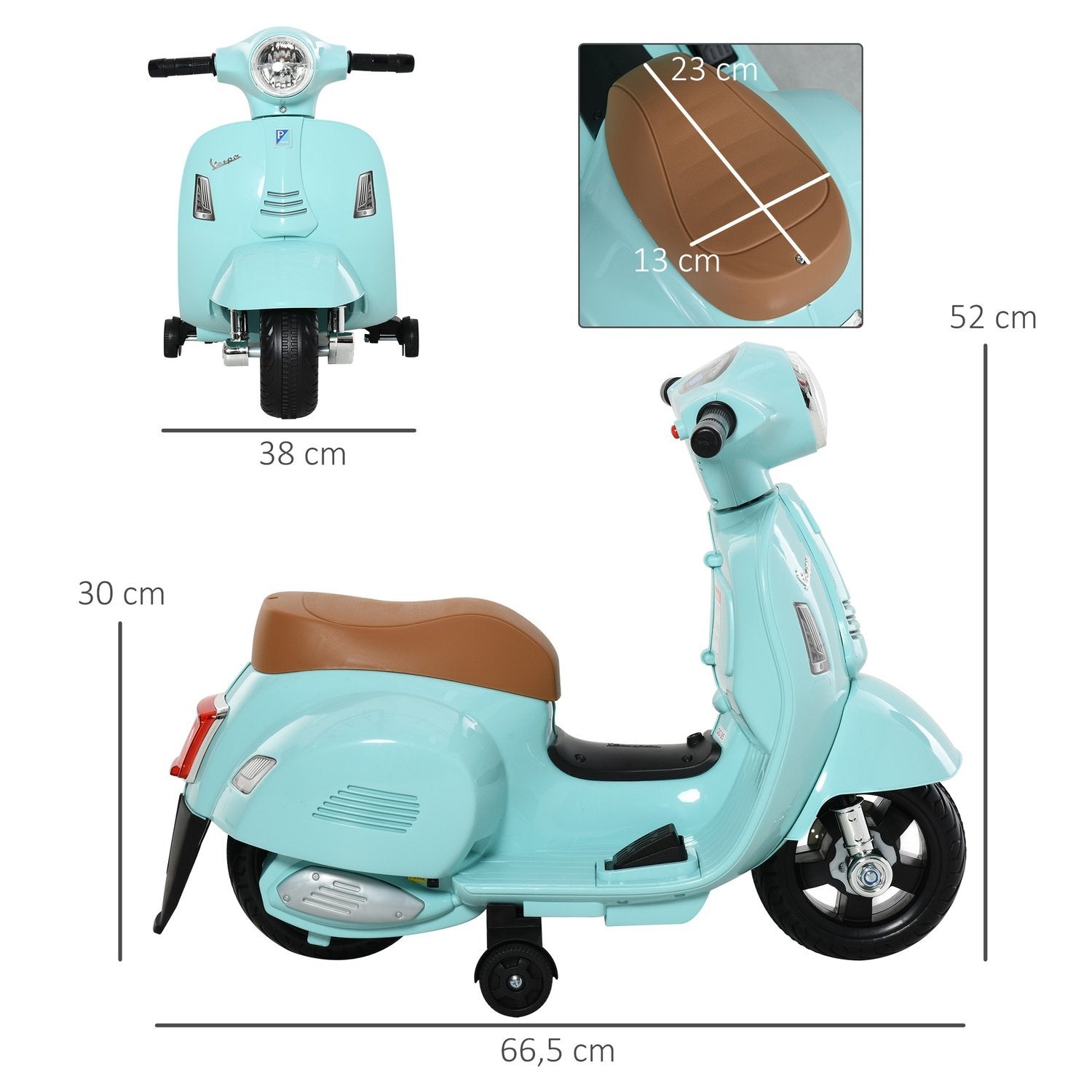 Vespa Elmotorcykel Barnmotorcykel Elfordon 18-36 Månader 3 Km/H Led-Ljusljud Pp Plast Metall Grön 66,5 X 38 X 52 Cm