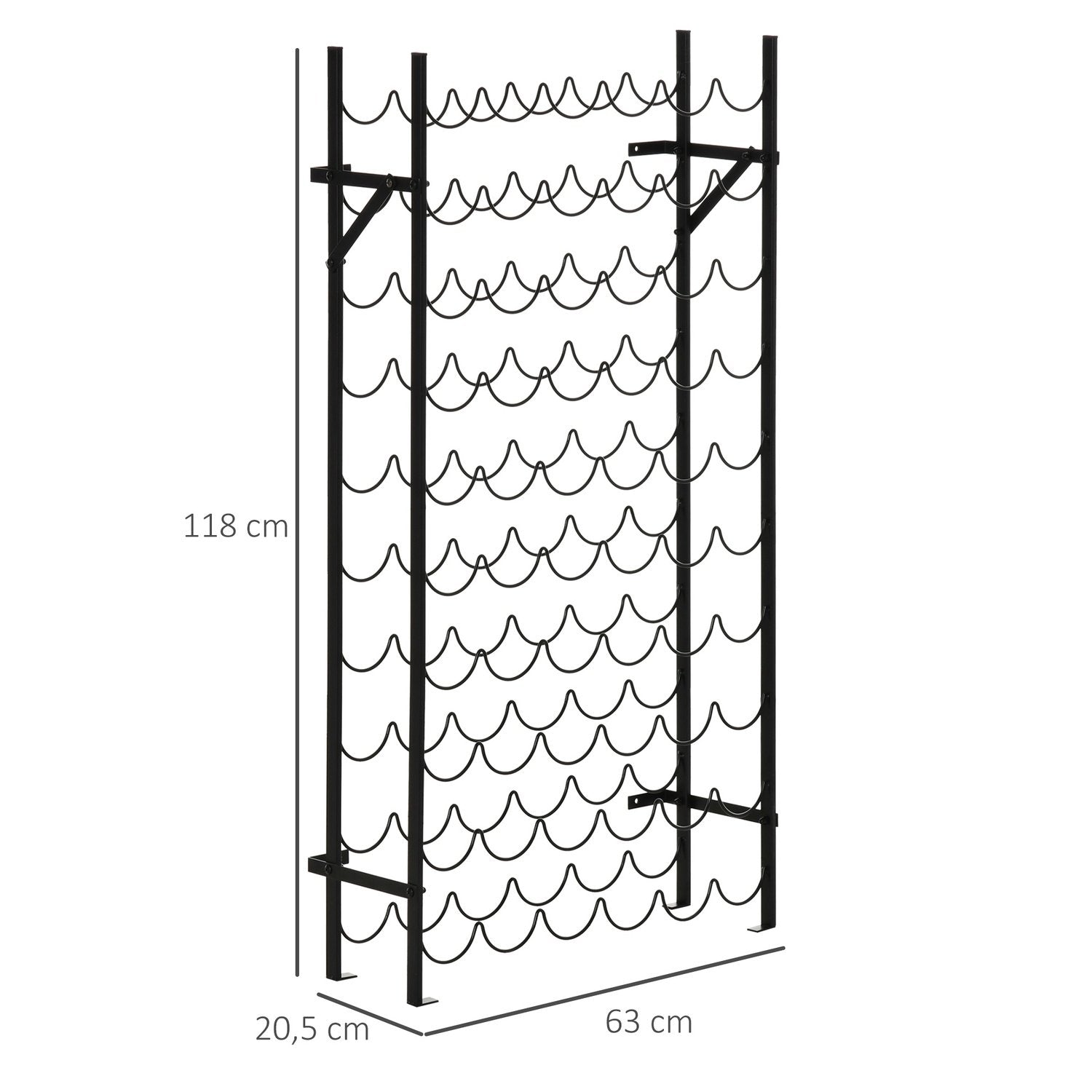 Vinstativ til 60 flasker Veggmonterbart Flaskestativ, Metall Vinstativ, Sort