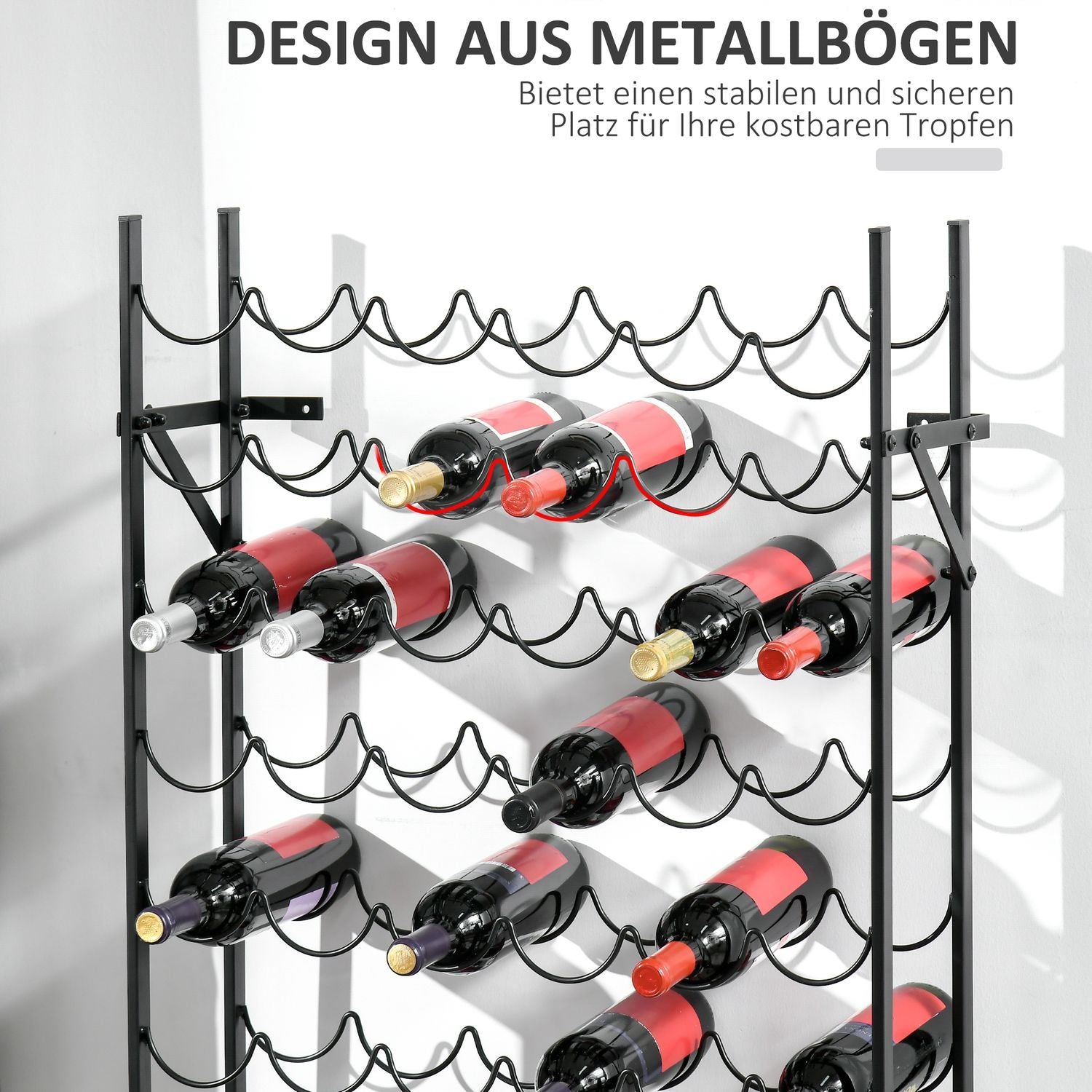 Vinstativ til 60 flasker Veggmonterbart Flaskestativ, Metall Vinstativ, Sort