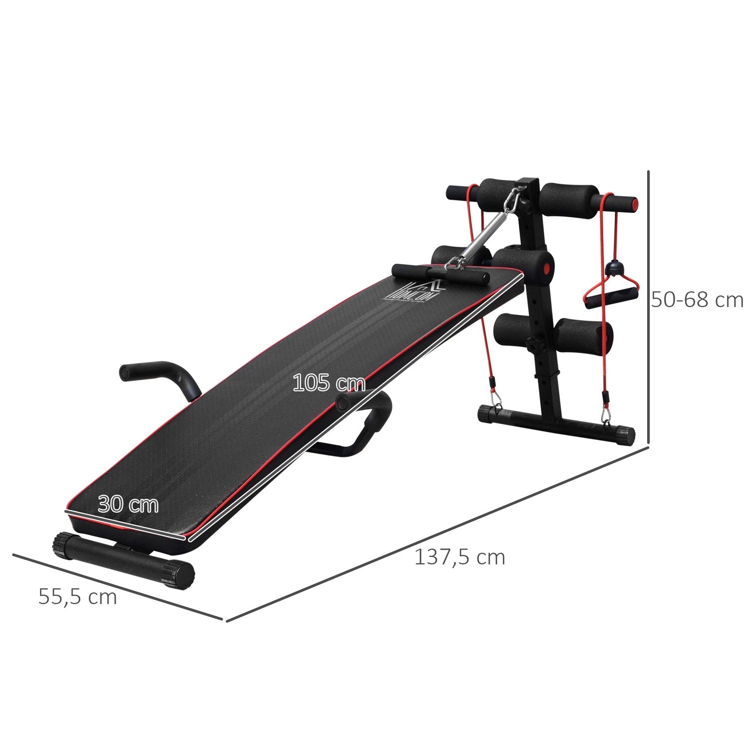 Magetrener Treningsbenk Sit Up Benk motstandsbånd Justerbare opptil 120 kg 37,5X55,5X50-68 cm